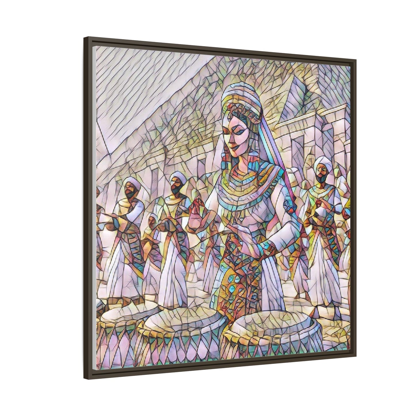 Egyptian Drummers Framed Canvas Art — Colorful Egyptian Dancer Wall Decor