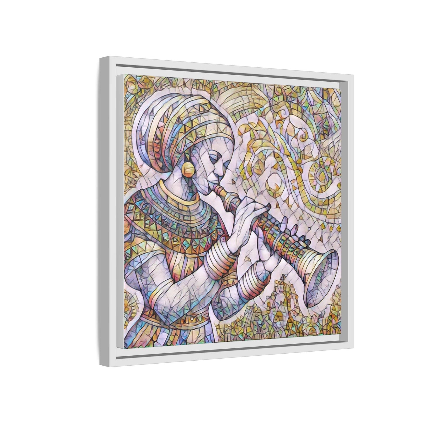 Egyptian Flutist Mosaic Matte Canvas Framed Art