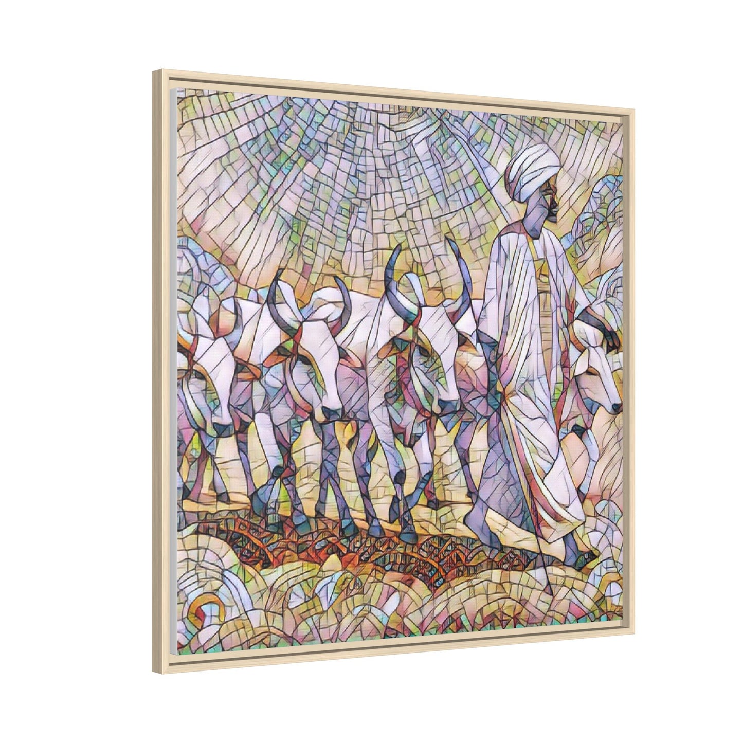 Framed Matte Canvas Art — African Herdsman Mosaic Print