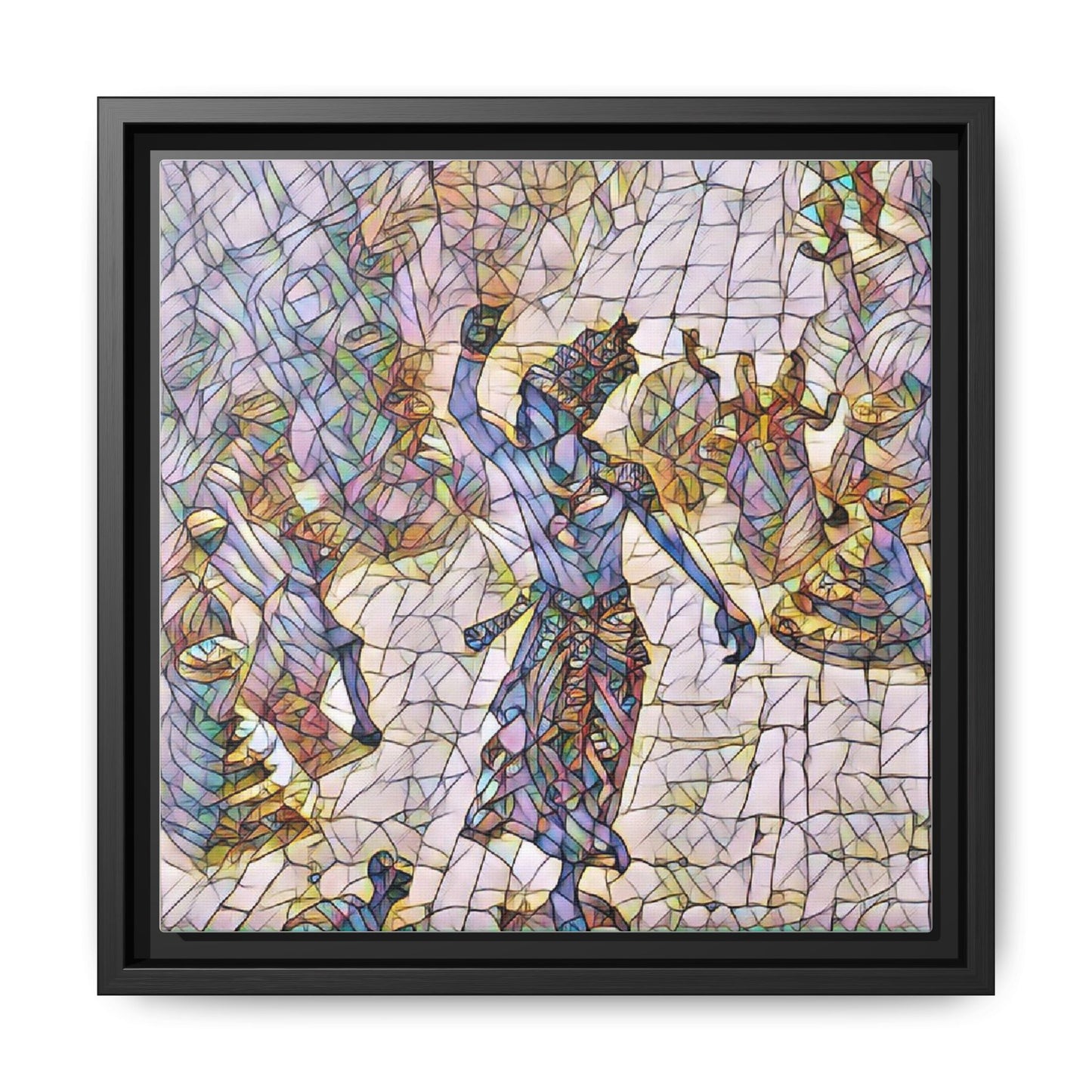 Framed Canvas Art — Colorful Mosaic Krishna Dance Print