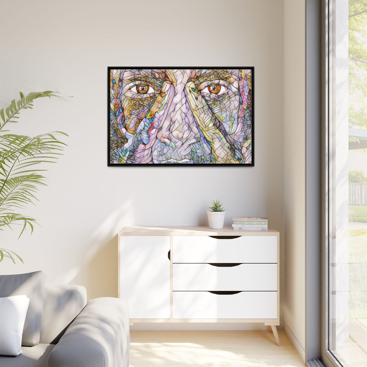 Abstract Stained-Glass Face Matte Canvas Framed Wall Art