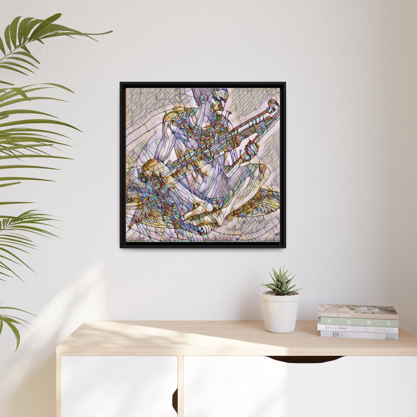 Framed Abstract Musician Canvas Art — Multicolor Modern Wall Decor
