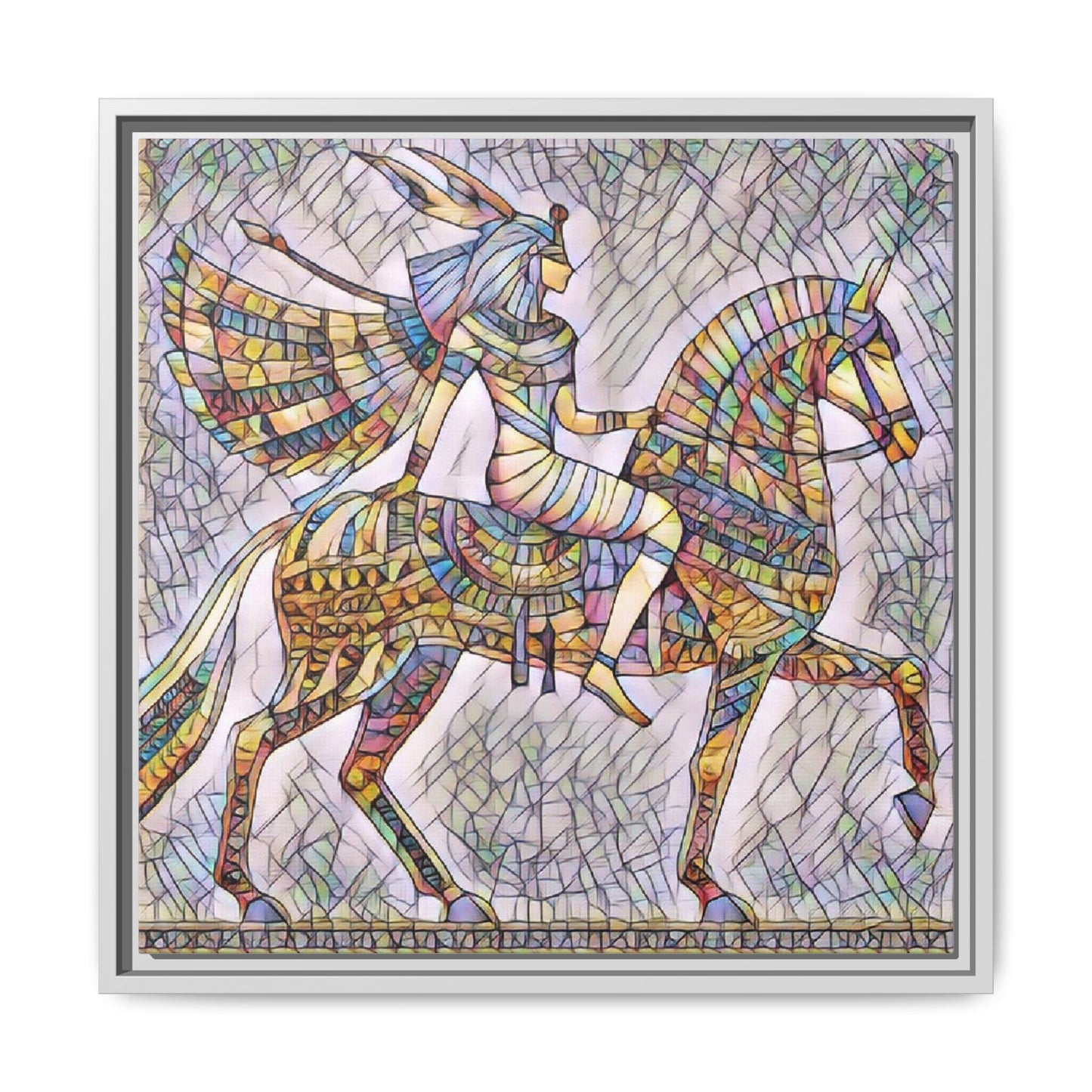 Stained-Glass Style Egyptian Horseman Framed Canvas Print