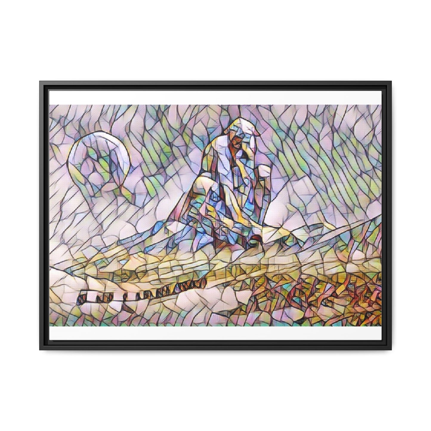 Stained-Glass Surfing Canvas Print — Framed Matte Wall Art
