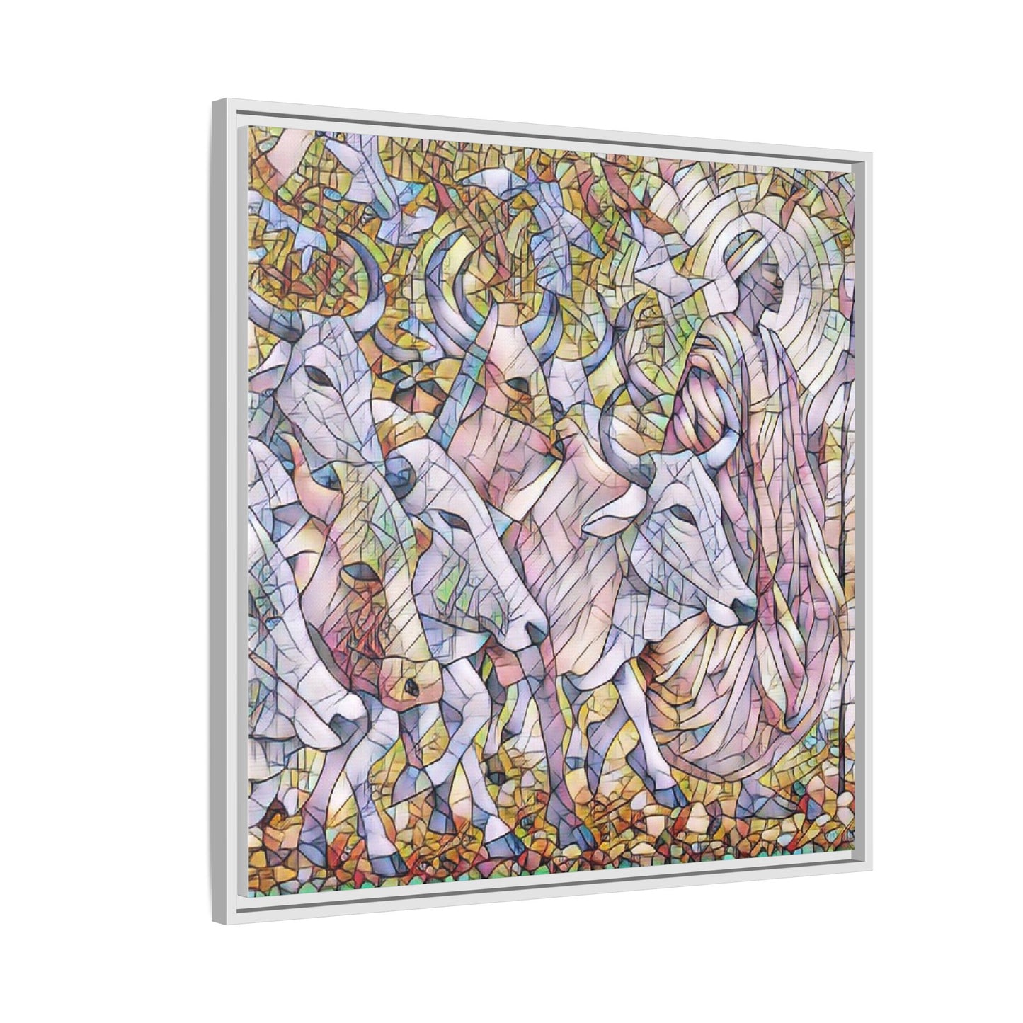Framed Matte Canvas Art — Stained-Glass Style Cattle Herd