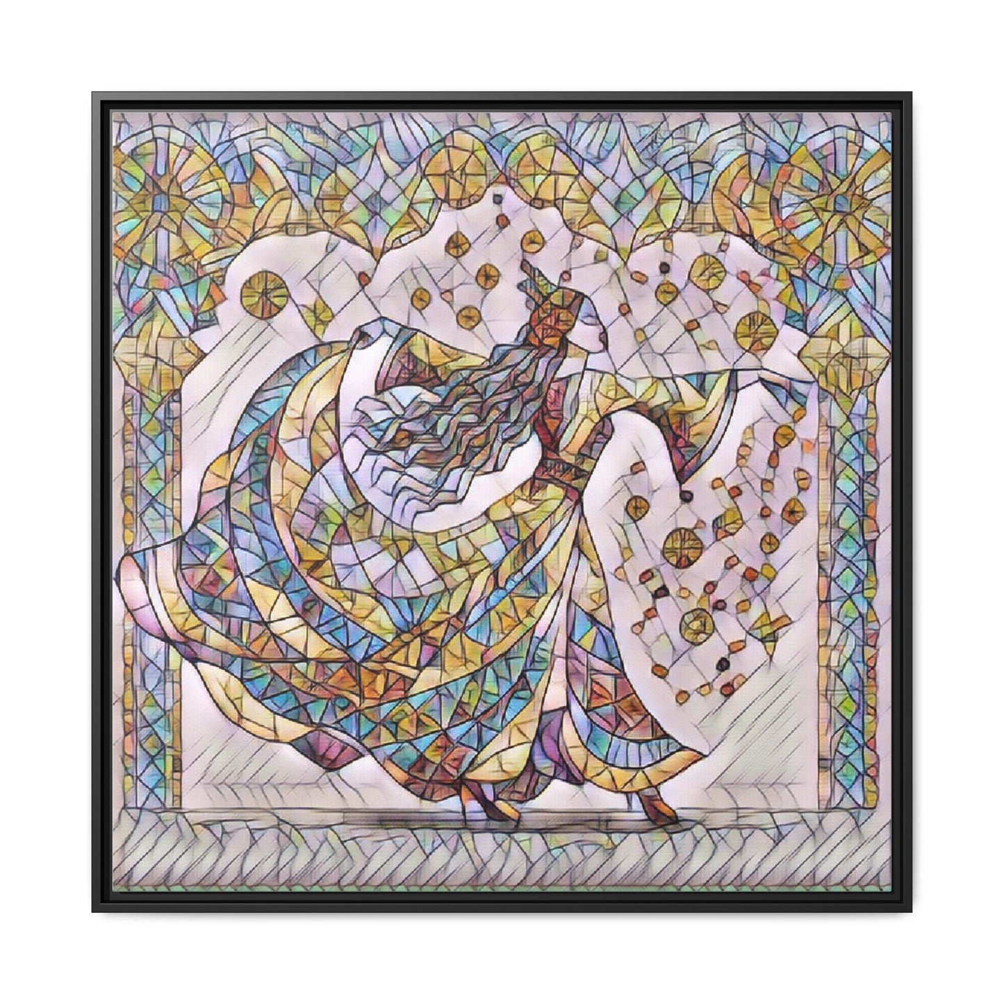 Stained Glass Dancing Dervish Framed Canvas Art