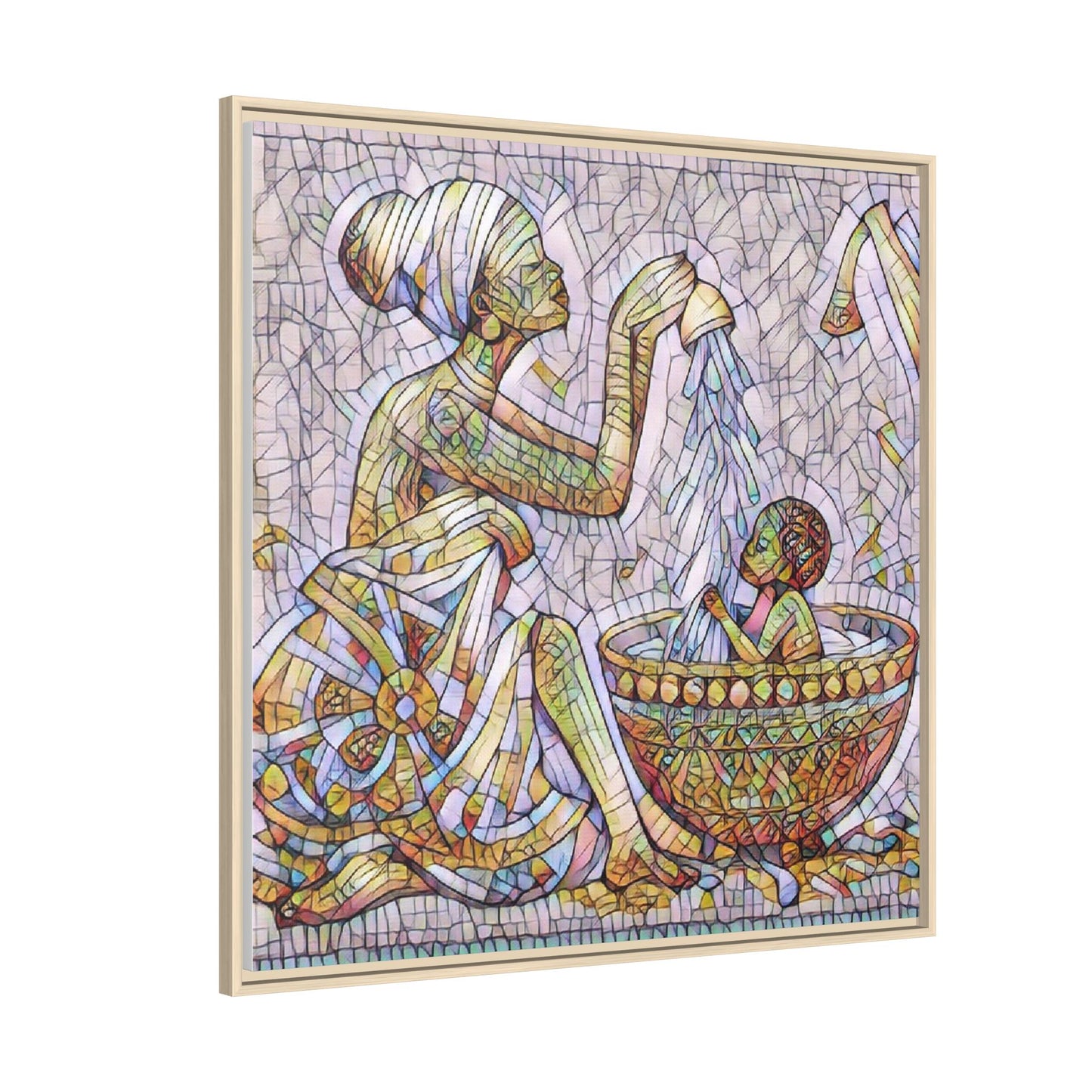 African Mother and Child Mosaic Matte Canvas (Framed)