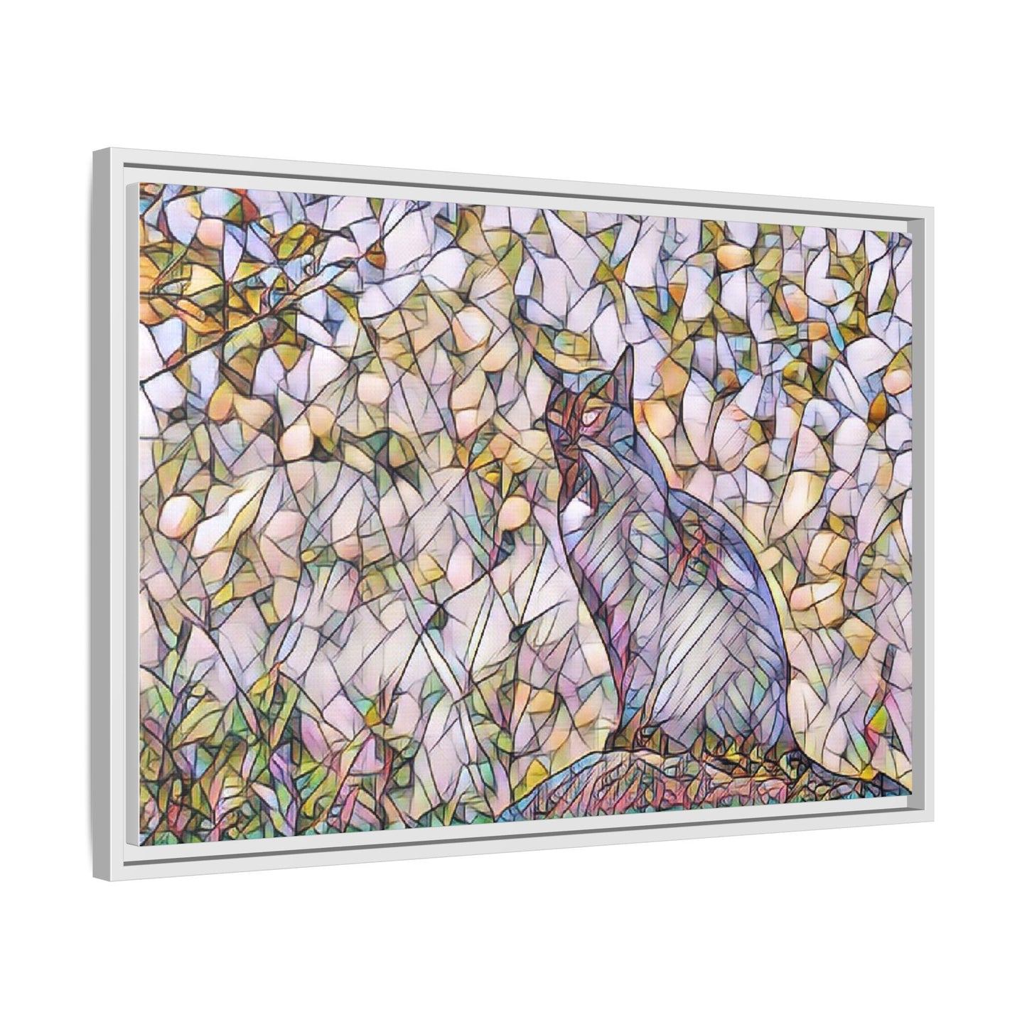 Framed Canvas Art - Stained Glass Heron Nature Print