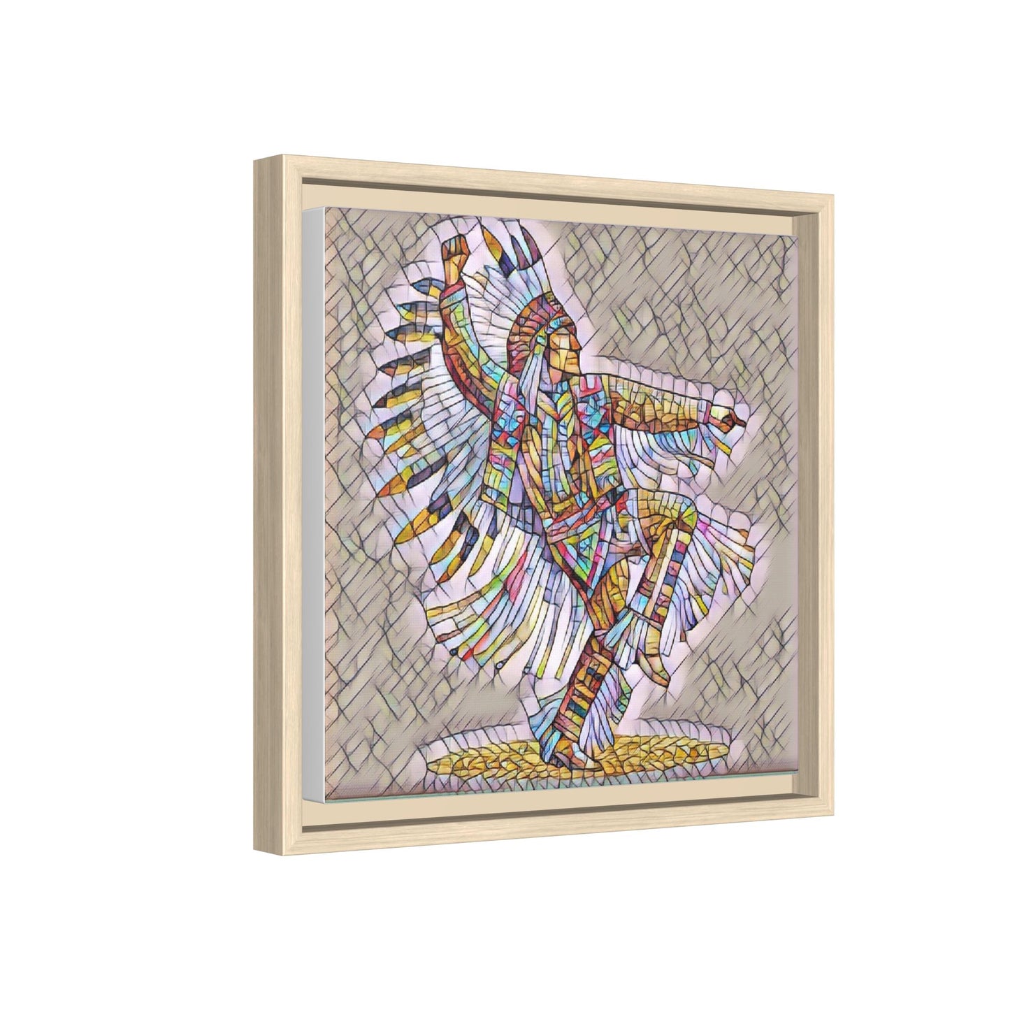 Colorful Native Dancer Framed Canvas Art — Stained Glass Style Wall Decor