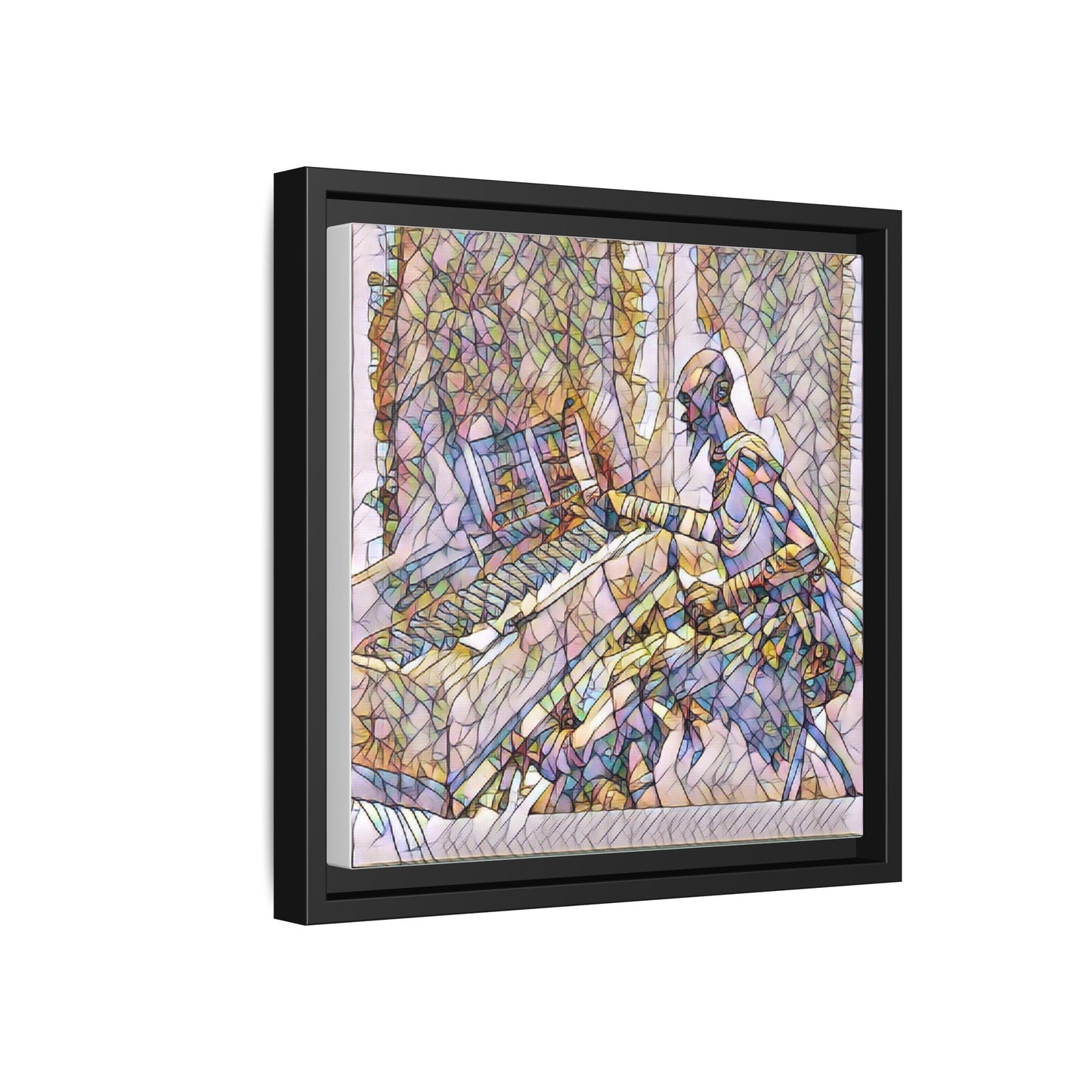Framed Matte Canvas Art — Colorful Abstract Musician at Piano