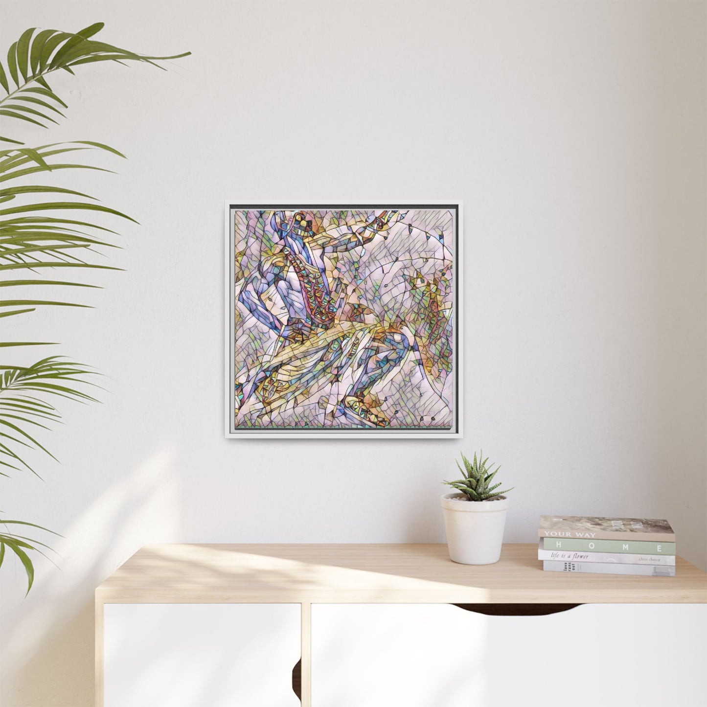 Abstract Stained-Glass Dancers — Framed Matte Canvas Art