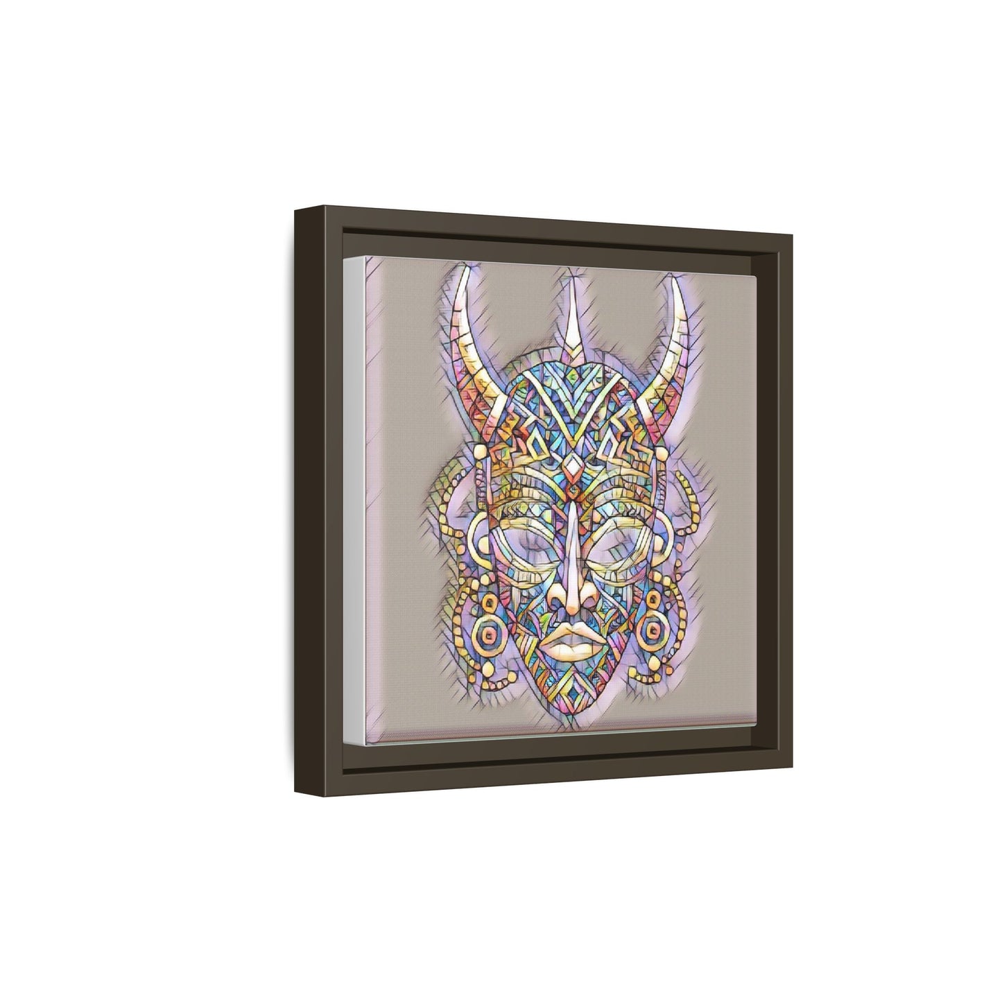 Colorful Tribal Mask Framed Canvas Art — Abstract Ethnic Wall Decor