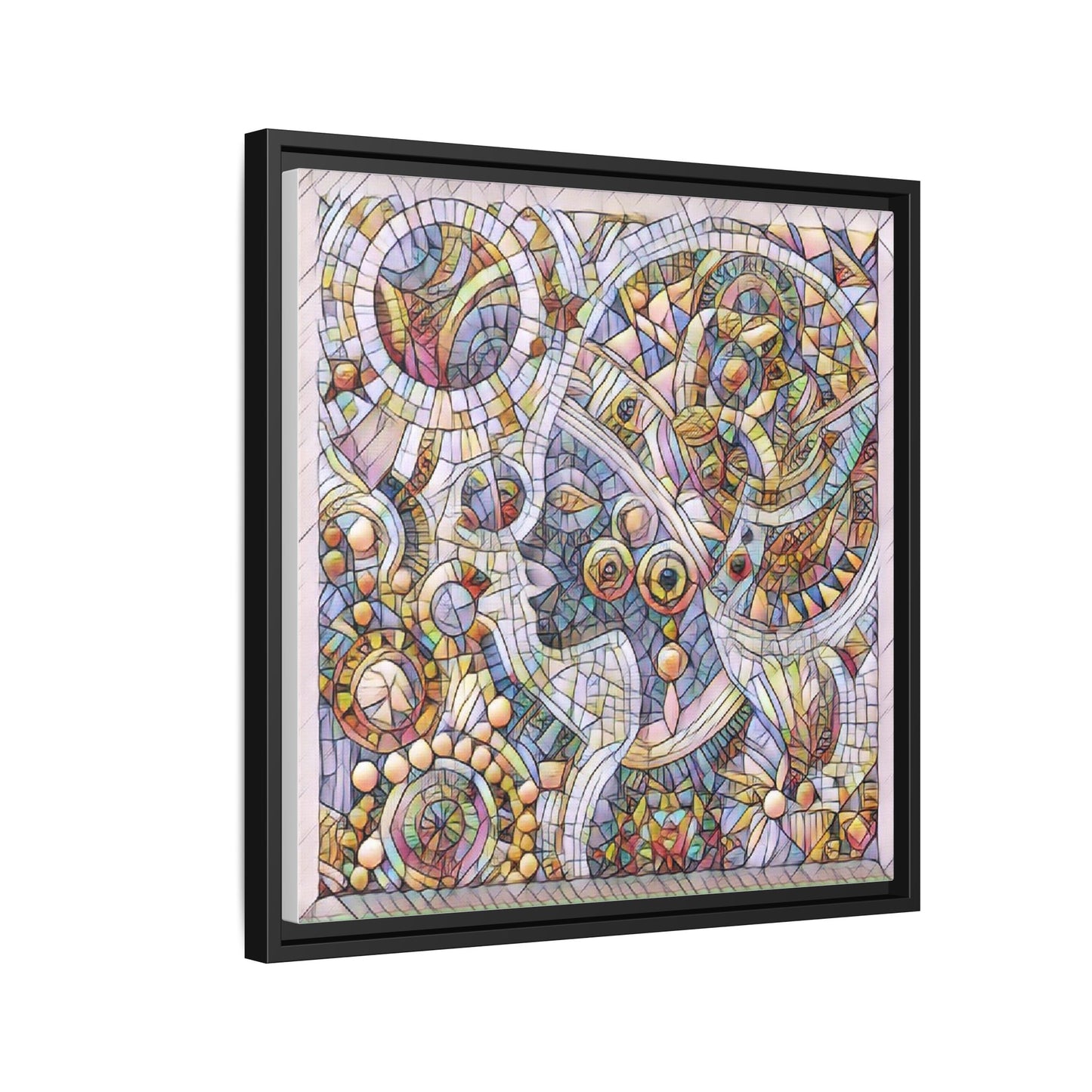 Abstract Mosaic Framed Canvas Art — Multicolor Geometric Wall Decor