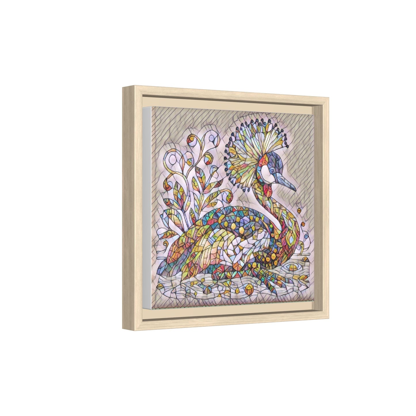 Colorful Peacock Mosaic Framed Canvas Art