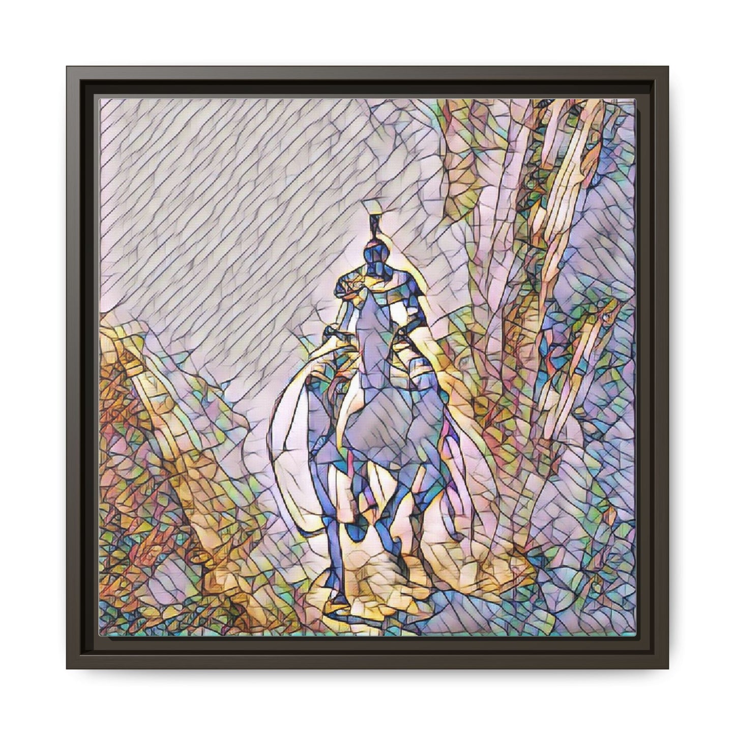 Stained-Glass Knight Matte Framed Canvas Wall Art
