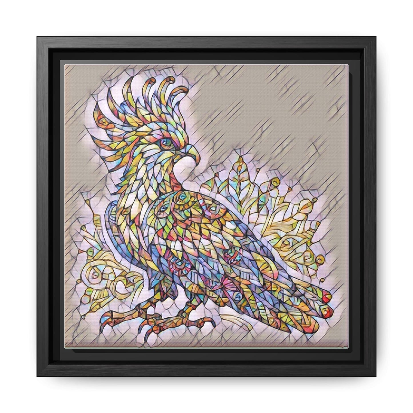 Colorful Stained-Glass Cockatoo Matte Framed Canvas