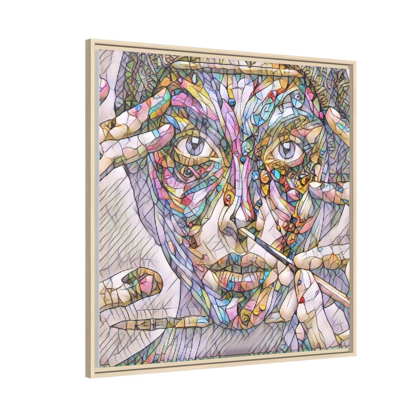 Framed Abstract Mosaic Face Canvas — Colorful Modern Wall Art