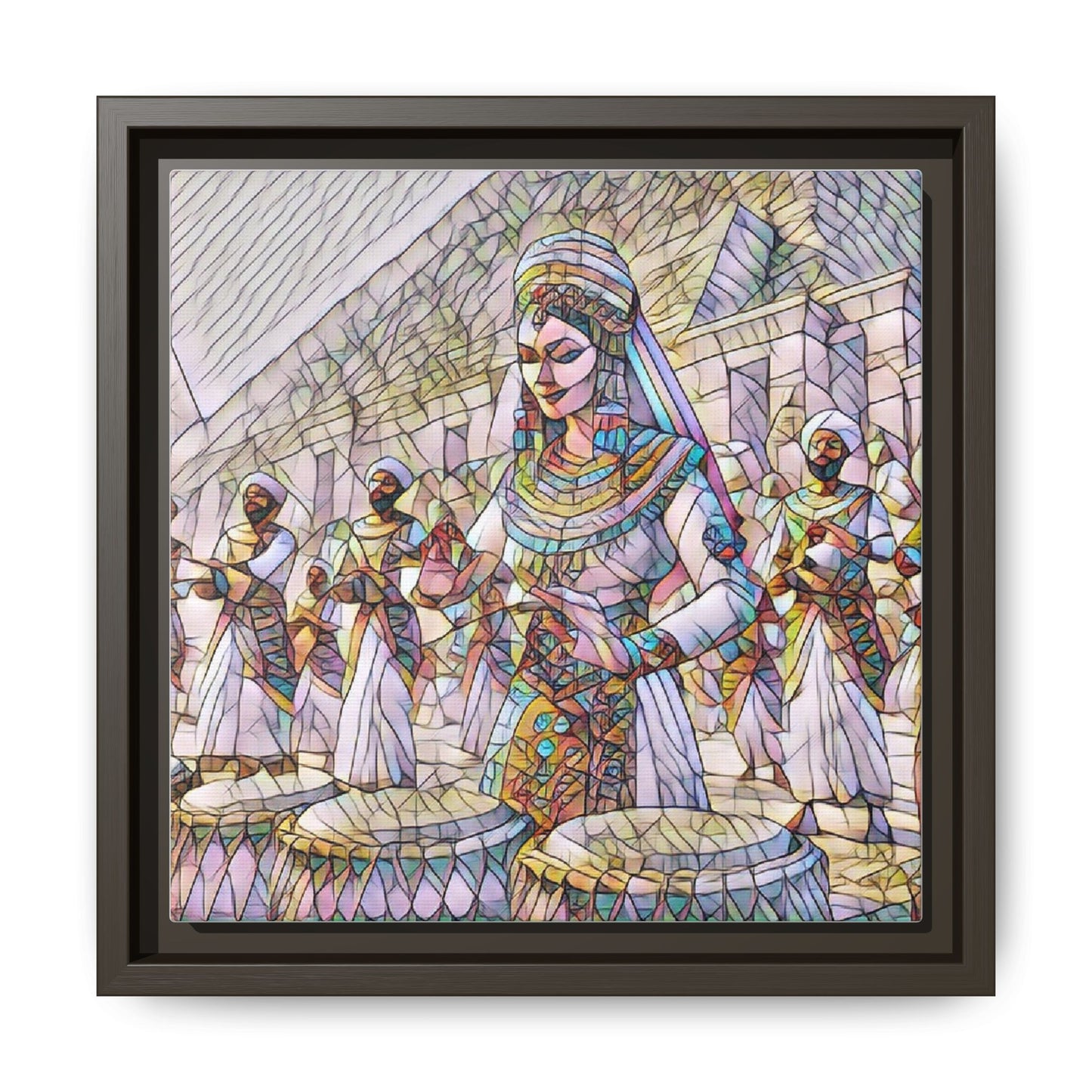 Egyptian Drummers Framed Canvas Art — Colorful Egyptian Dancer Wall Decor