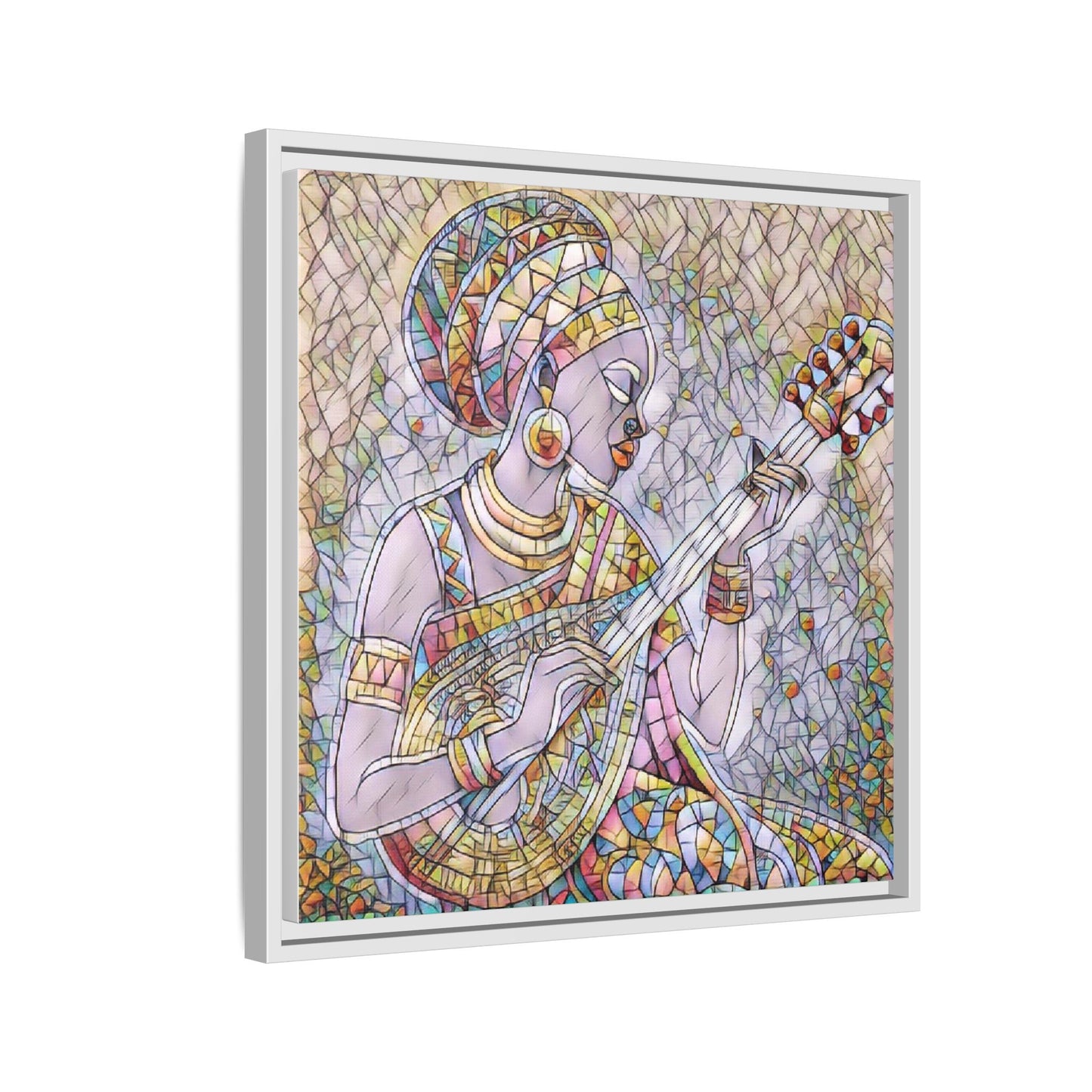 Framed Canvas Art — Colorful African Woman Playing Lute (Matte Multi‑Color)