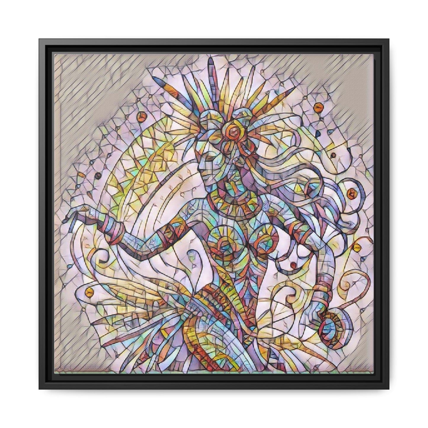 Colorful Mermaid Mosaic Framed Canvas Art — Boho Ocean Wall Decor