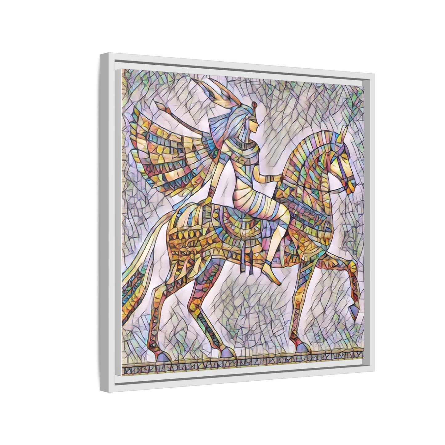 Stained-Glass Style Egyptian Horseman Framed Canvas Print