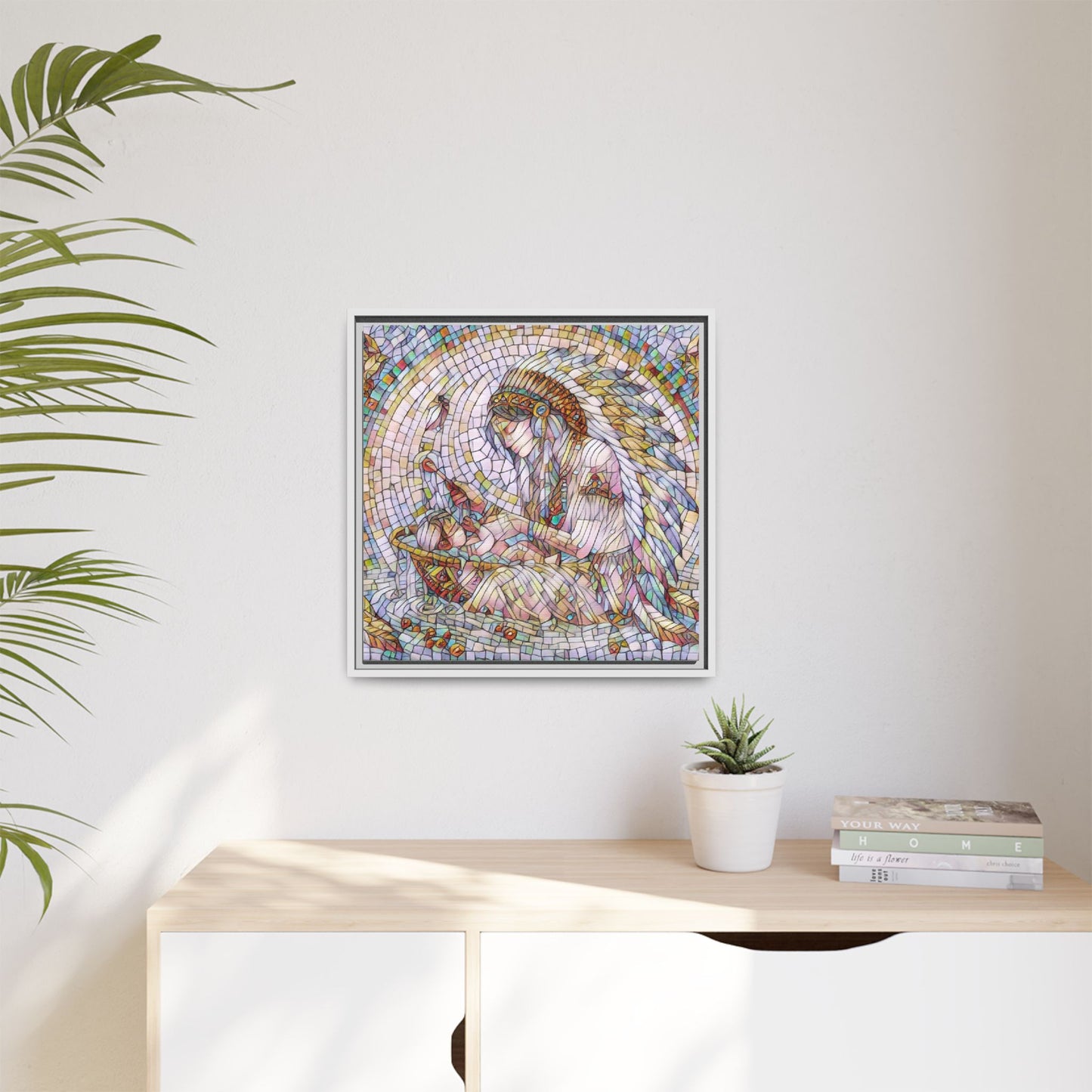 Framed Mosaic Native Mother & Child Matte Canvas Art