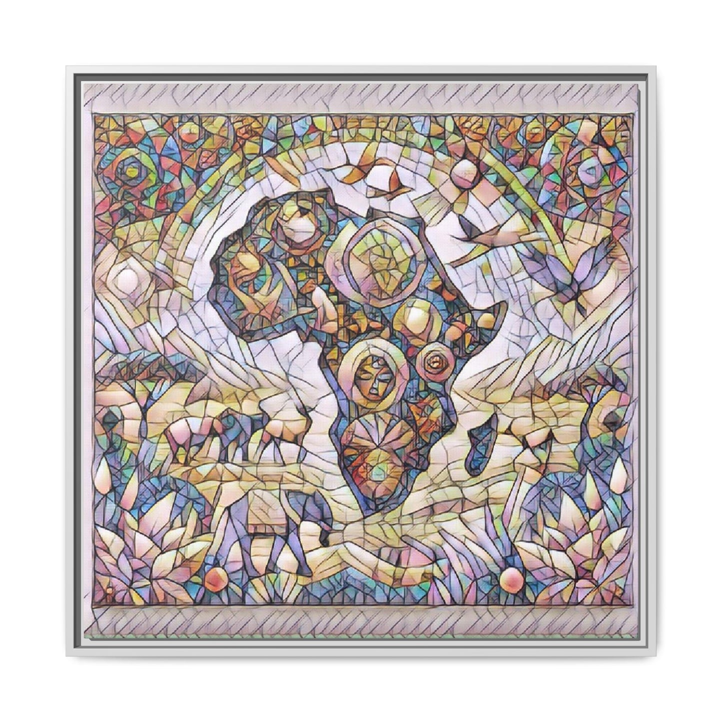 Abstract Mosaic Africa Framed Canvas — Colorful Stained-Glass Wall Art