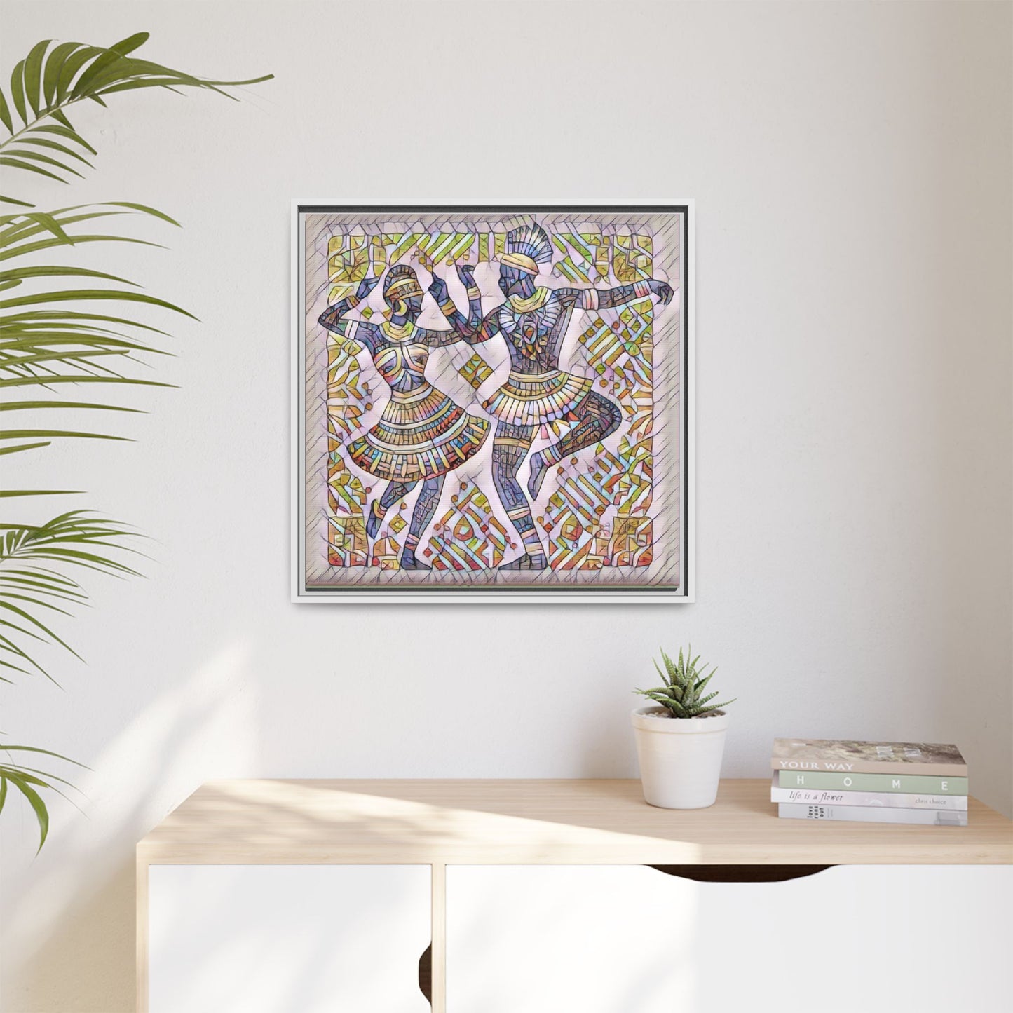 Framed Matte Canvas Print — Colorful Tribal Dancers Wall Art
