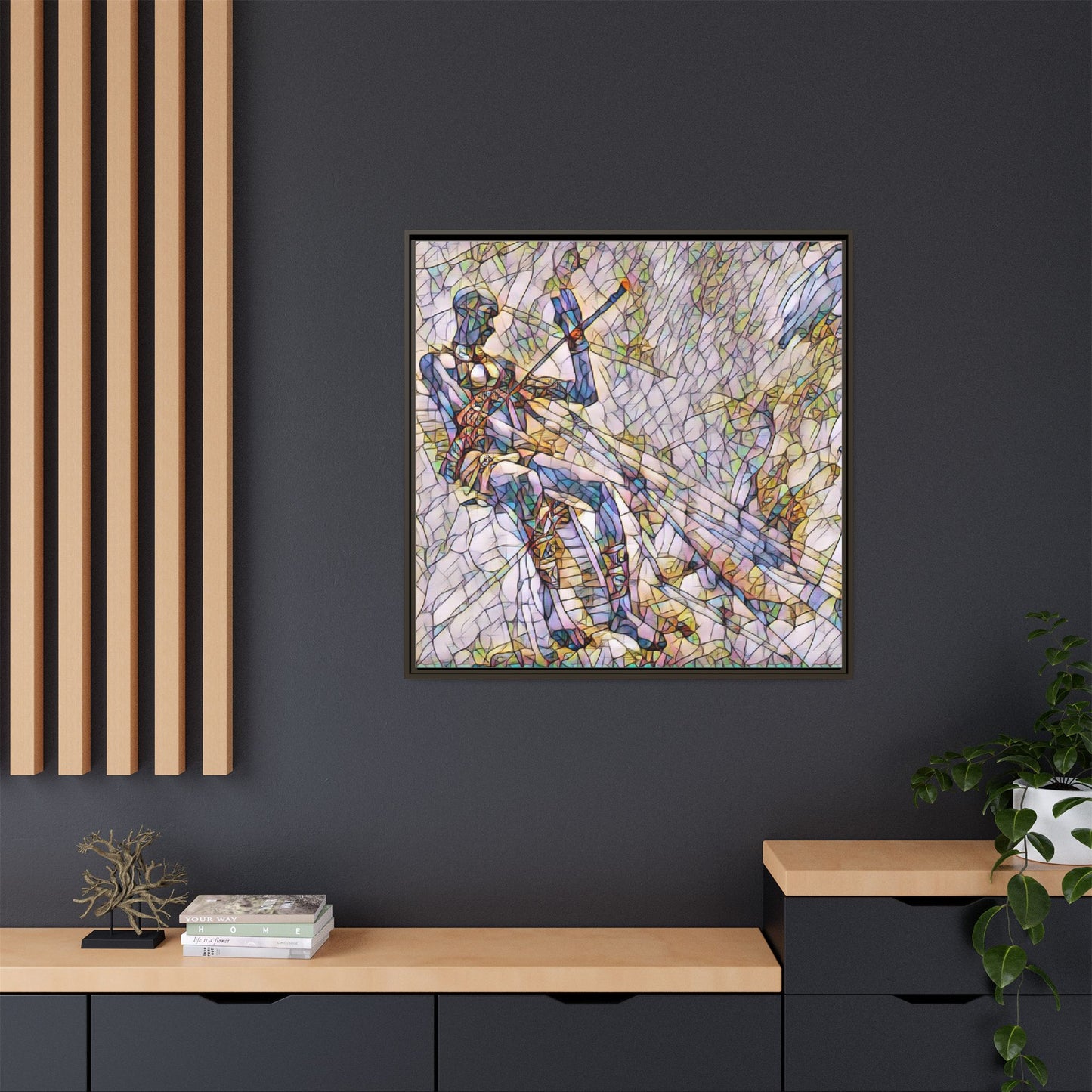 Abstract Stained-Glass Warrior Framed Canvas