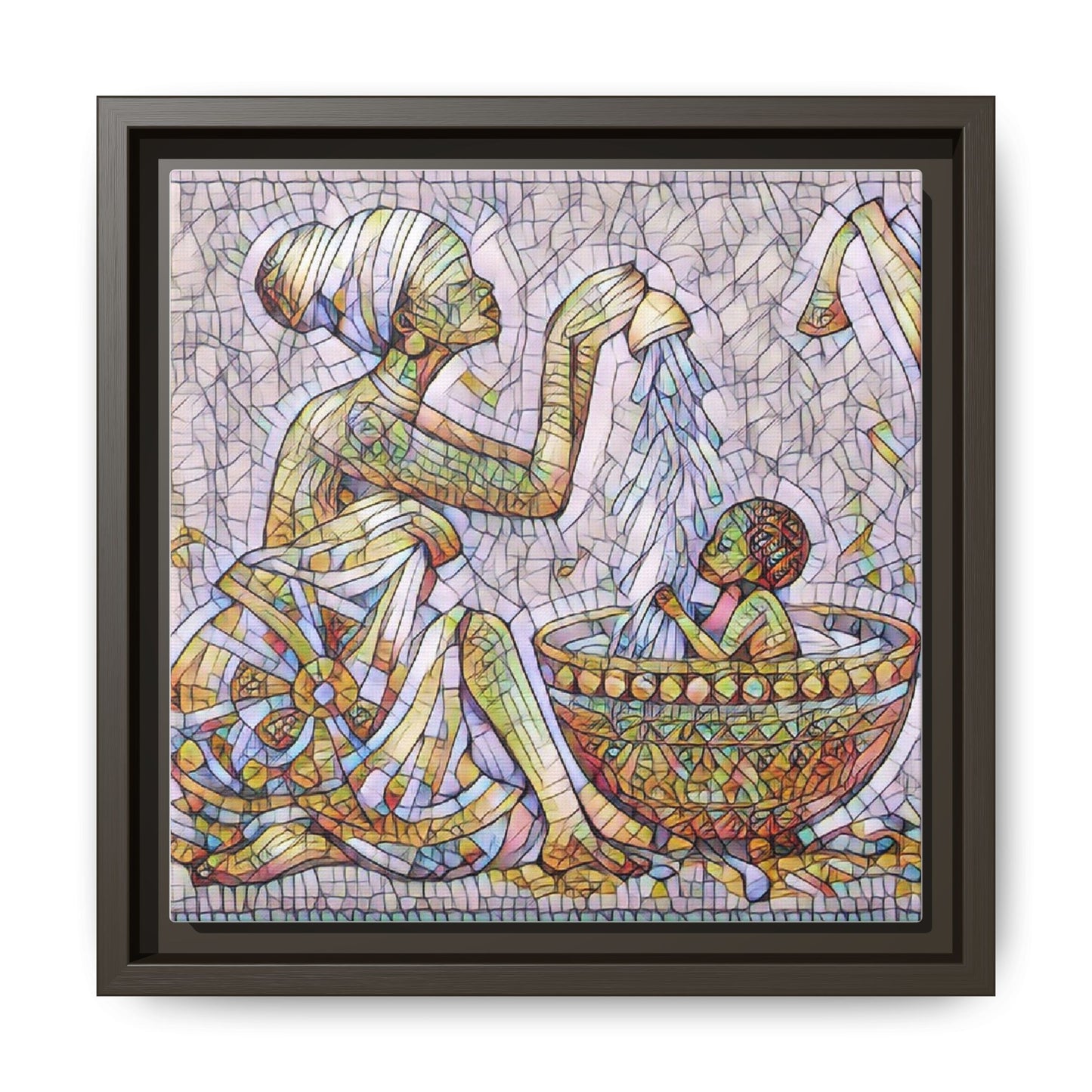 African Mother and Child Mosaic Matte Canvas (Framed)