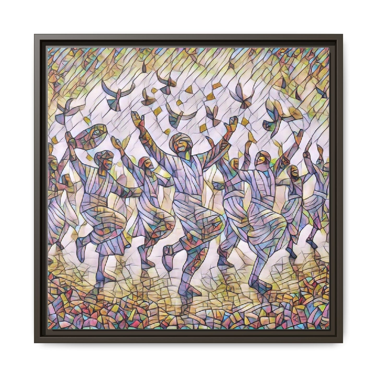 Framed Canvas Art - Joyful Dancers with Doves (Multicolor)