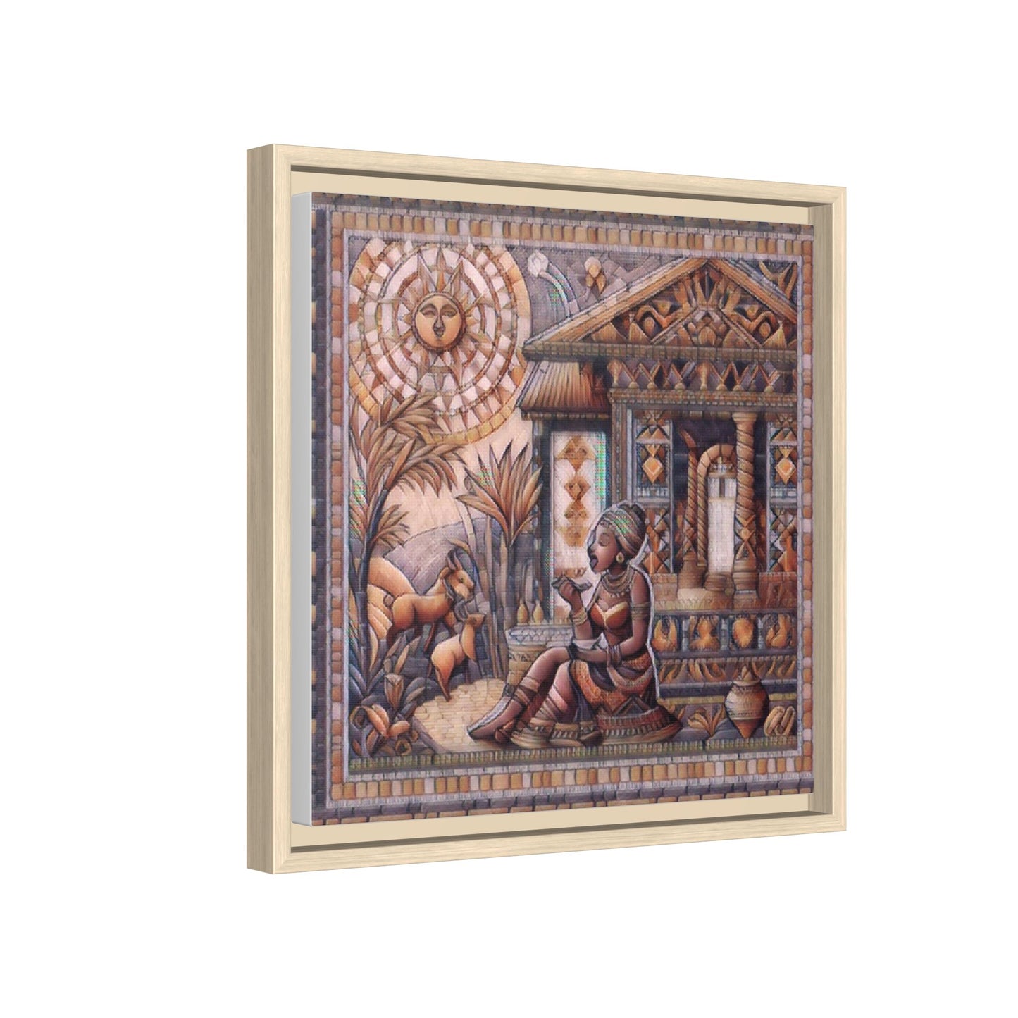 Egyptian Goddess Mosaic Framed Canvas Art — Colorful Ancient Ritual Wall Decor