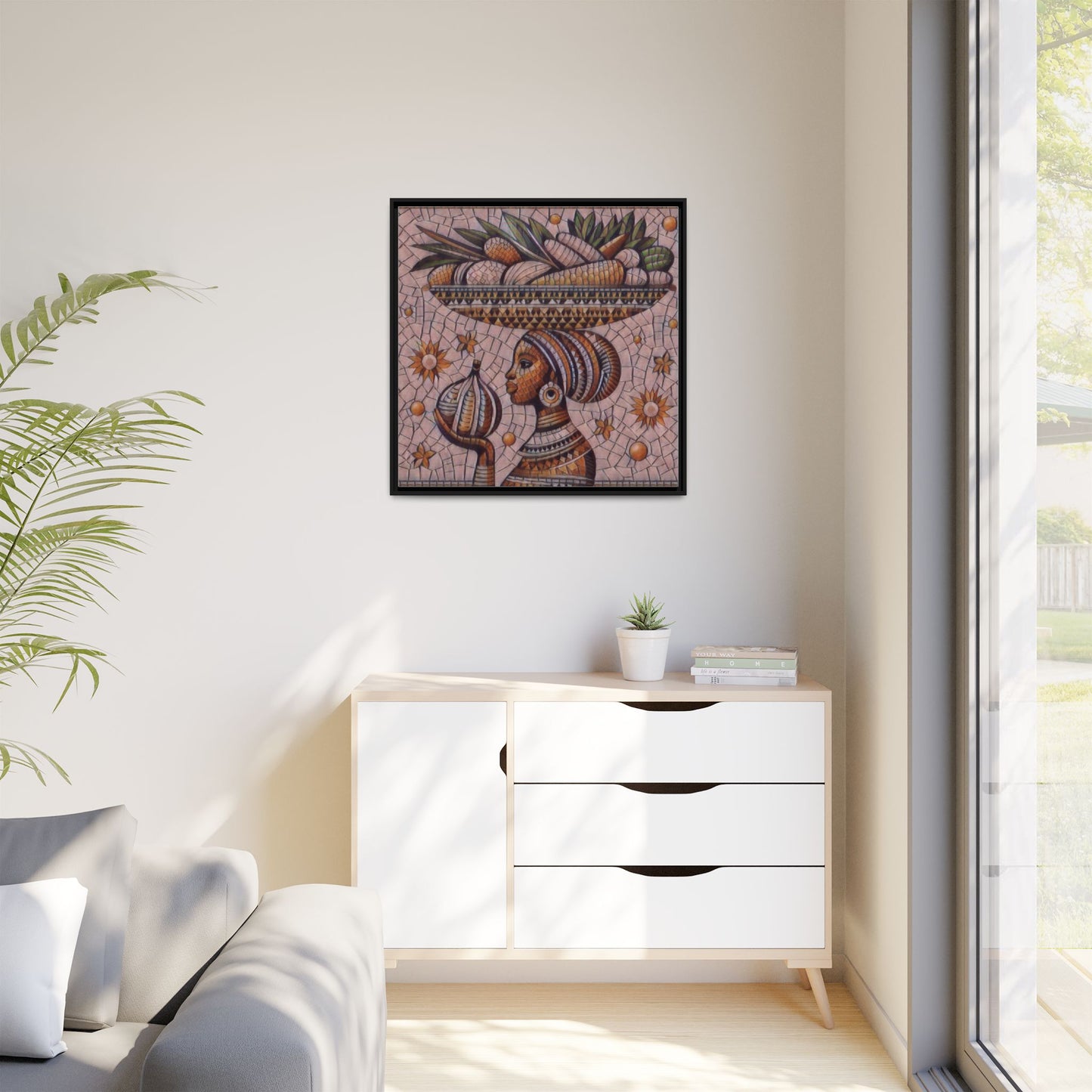 Egyptian Mosaic Goddess Matte Framed Canvas Wall Art