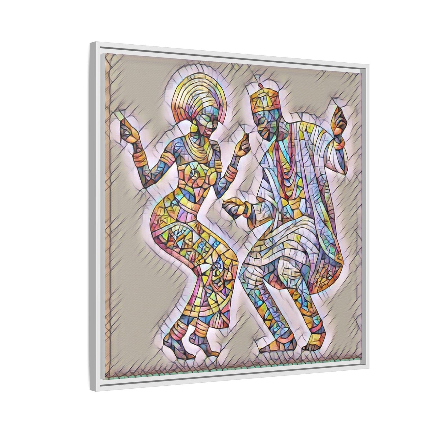 Afrobeat Dancers Framed Canvas Art — Colorful Mosaic African Dance Print