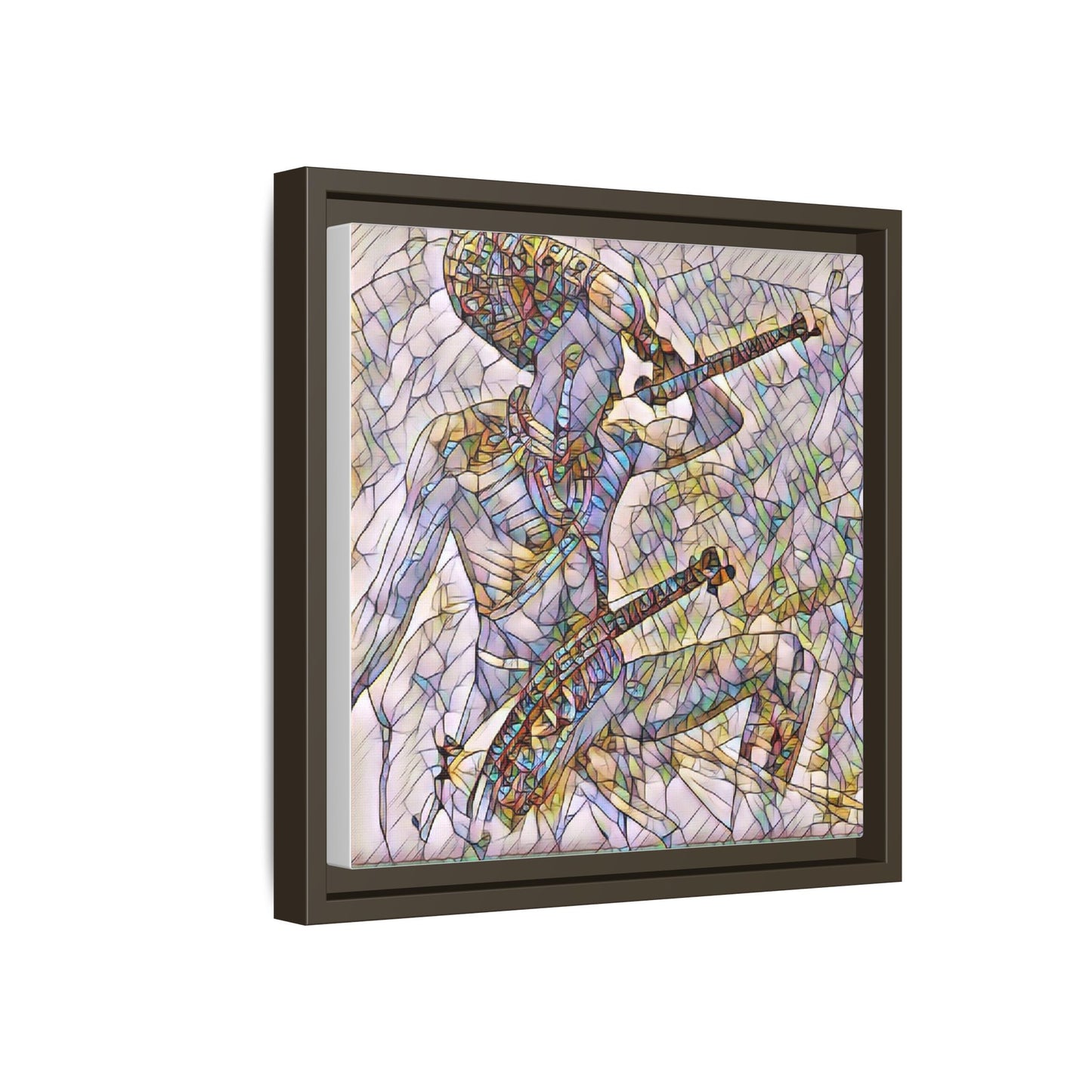 Stained Glass Blue Musician — Framed Matte Canvas Art