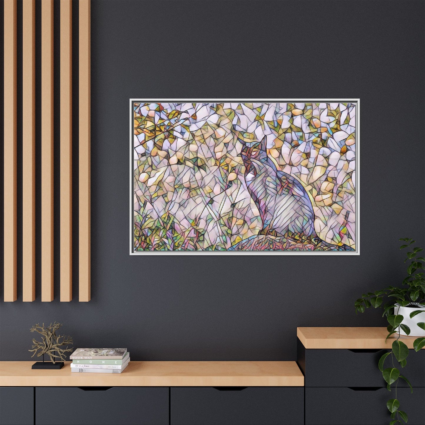 Framed Canvas Art - Stained Glass Heron Nature Print