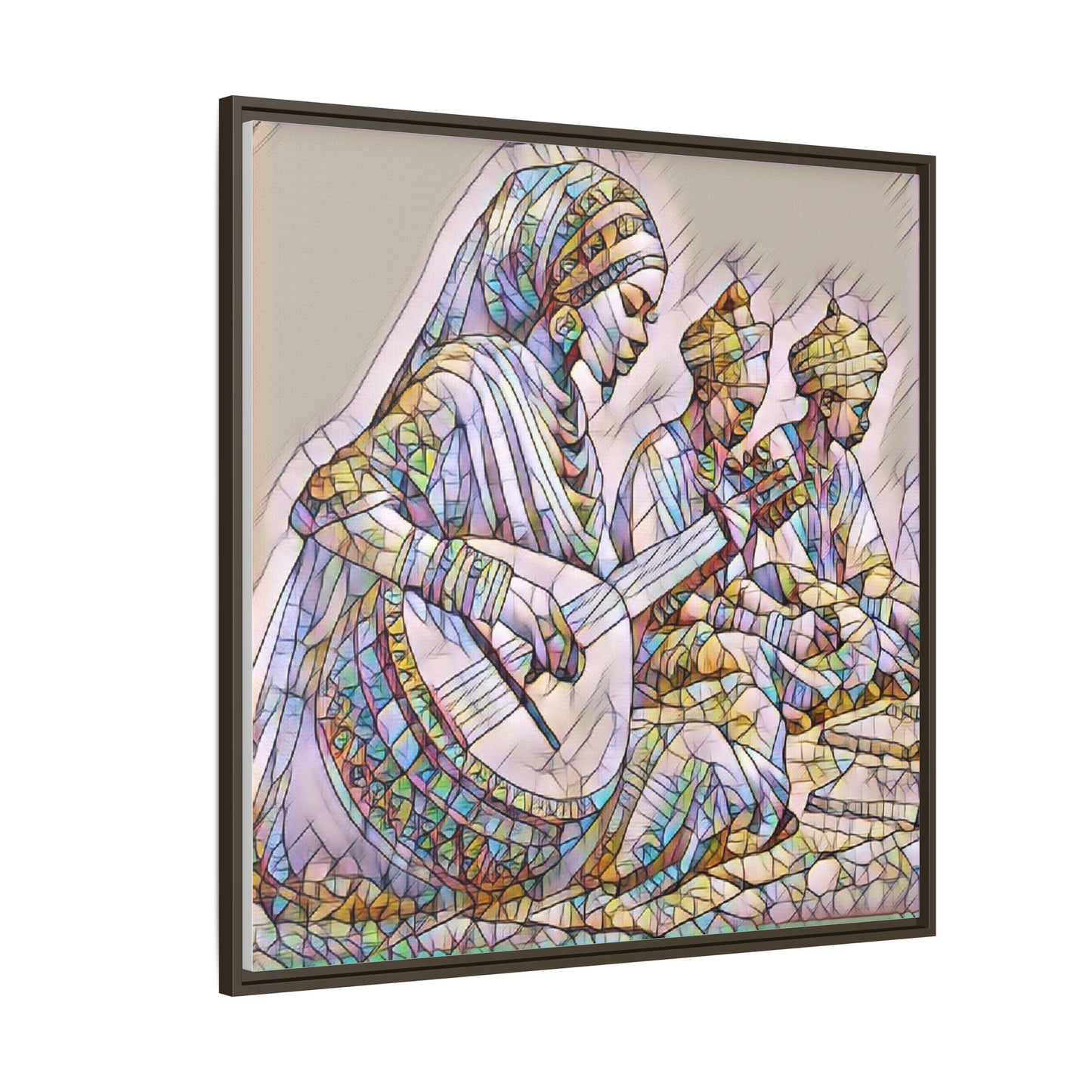 Framed Matte Canvas: Colorful Moroccan Musicians Wall Art