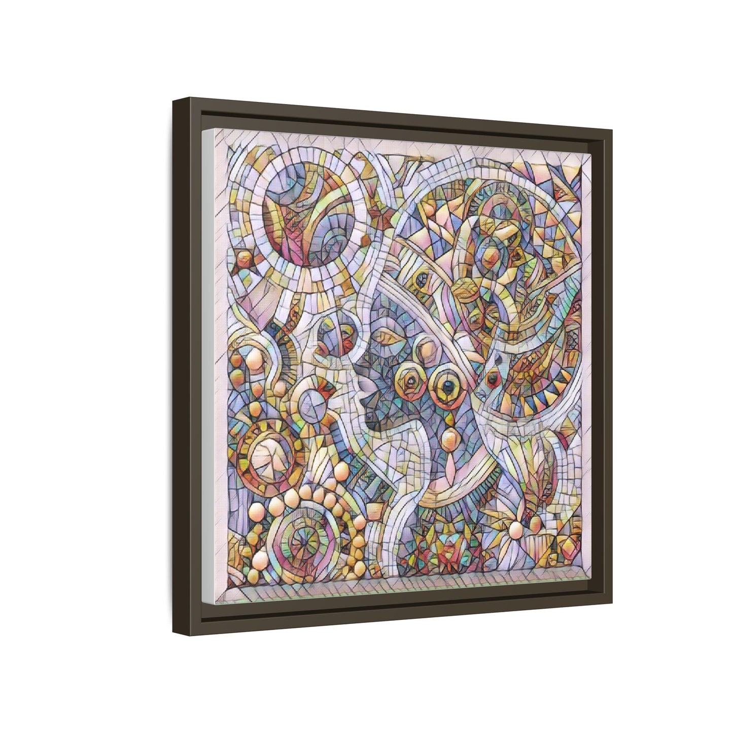 Abstract Mosaic Framed Canvas Art — Multicolor Geometric Wall Decor