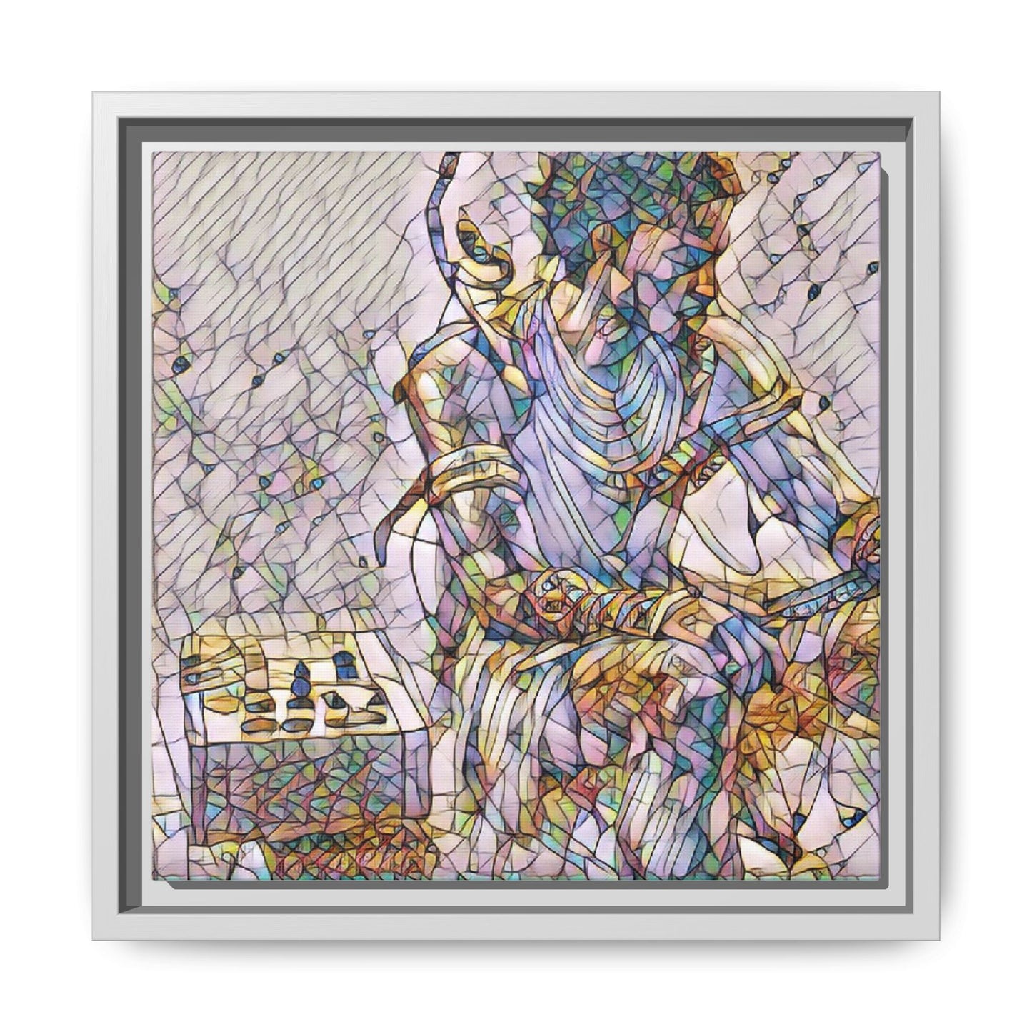 Framed Matte Canvas Art — Abstract Stained-Glass Chess Player