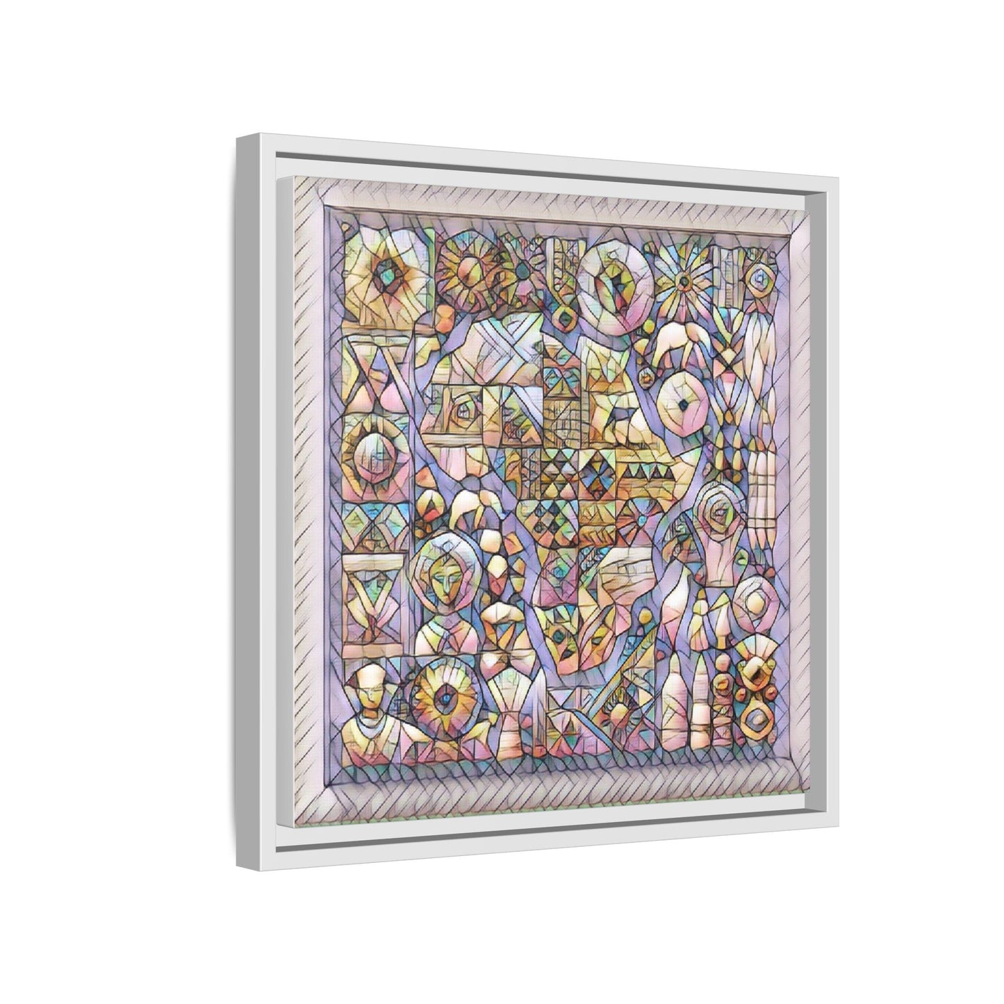 Framed Abstract Mosaic Matte Canvas Art — Pastel Geometric Wall Decor