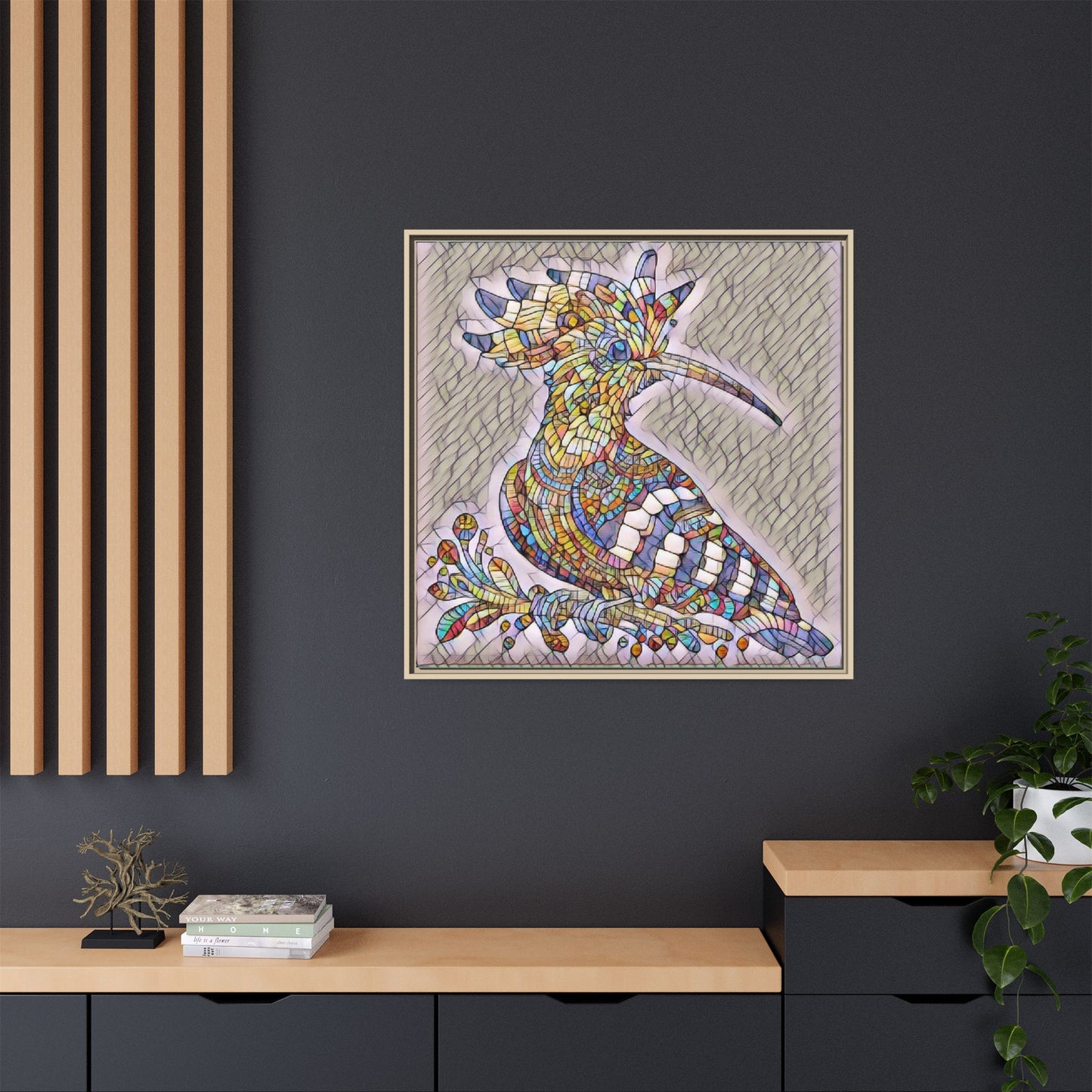 Colorful Mosaic Bird Matte Framed Canvas Wall Art