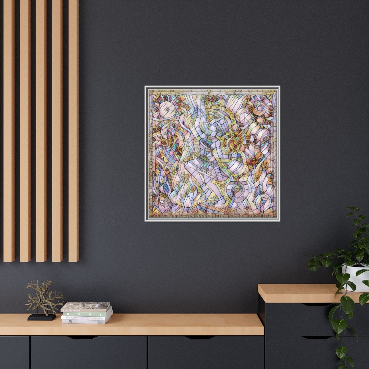 Abstract Stained Glass Dance Matte Framed Canvas