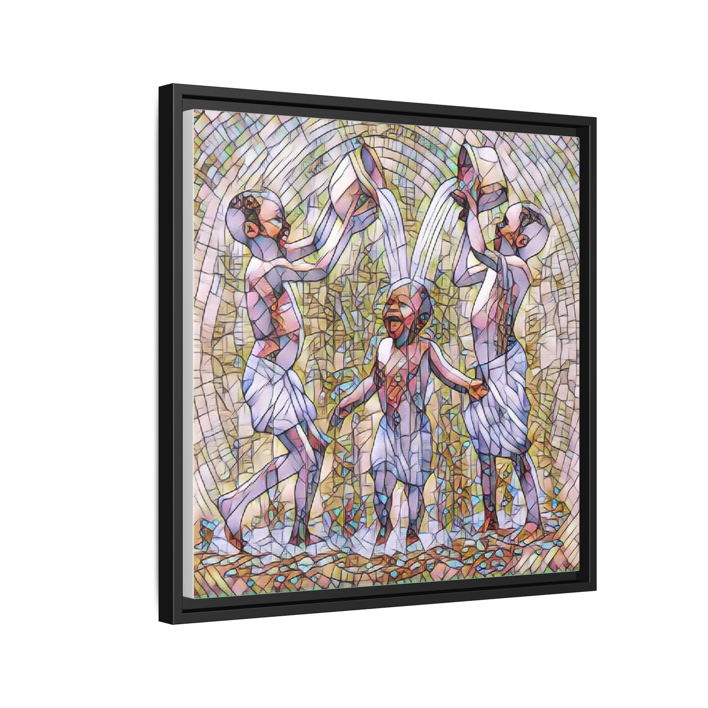 Framed Matte Canvas Art – Joyful Water Dance Family Stained-Glass Print