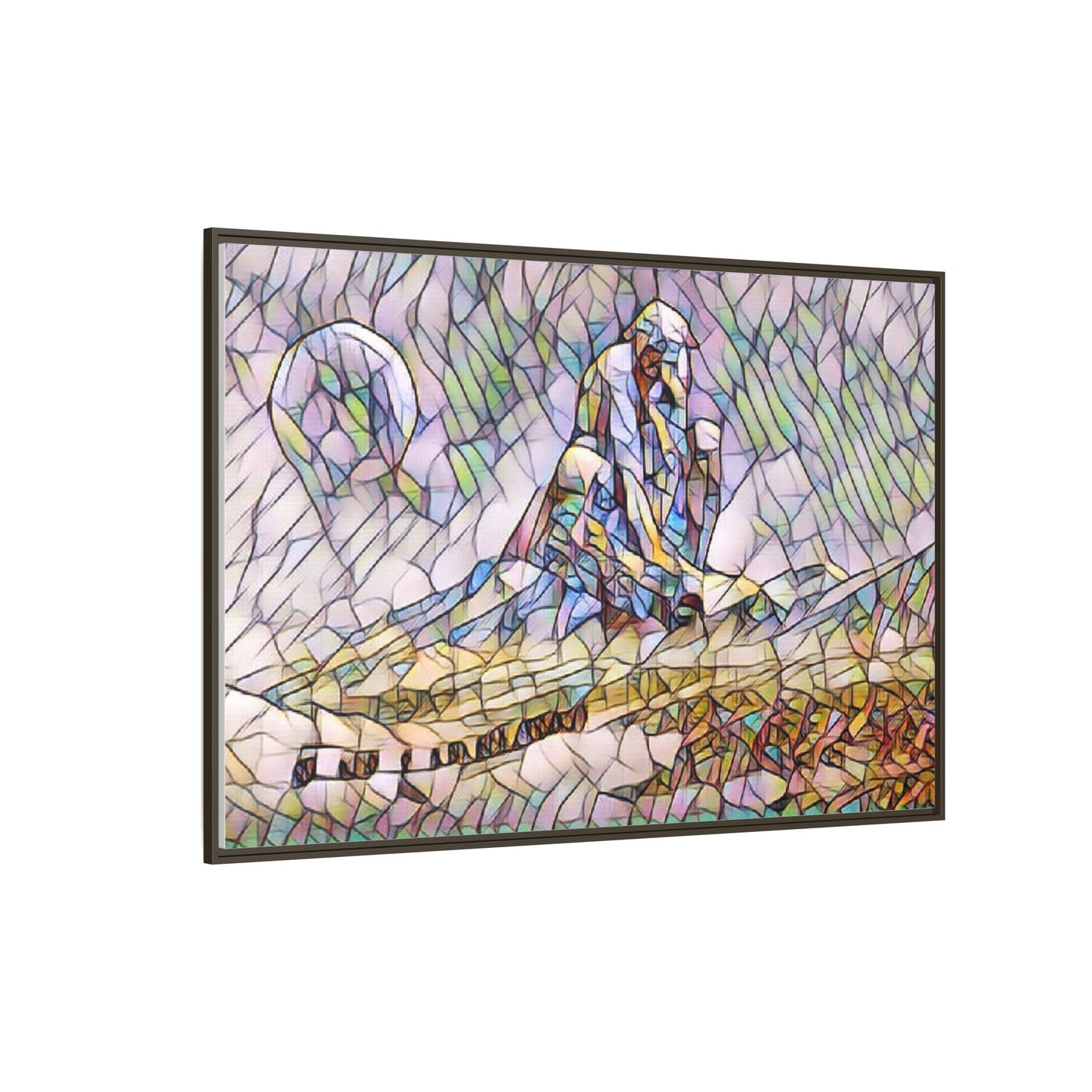 Stained-Glass Surfing Canvas Print — Framed Matte Wall Art