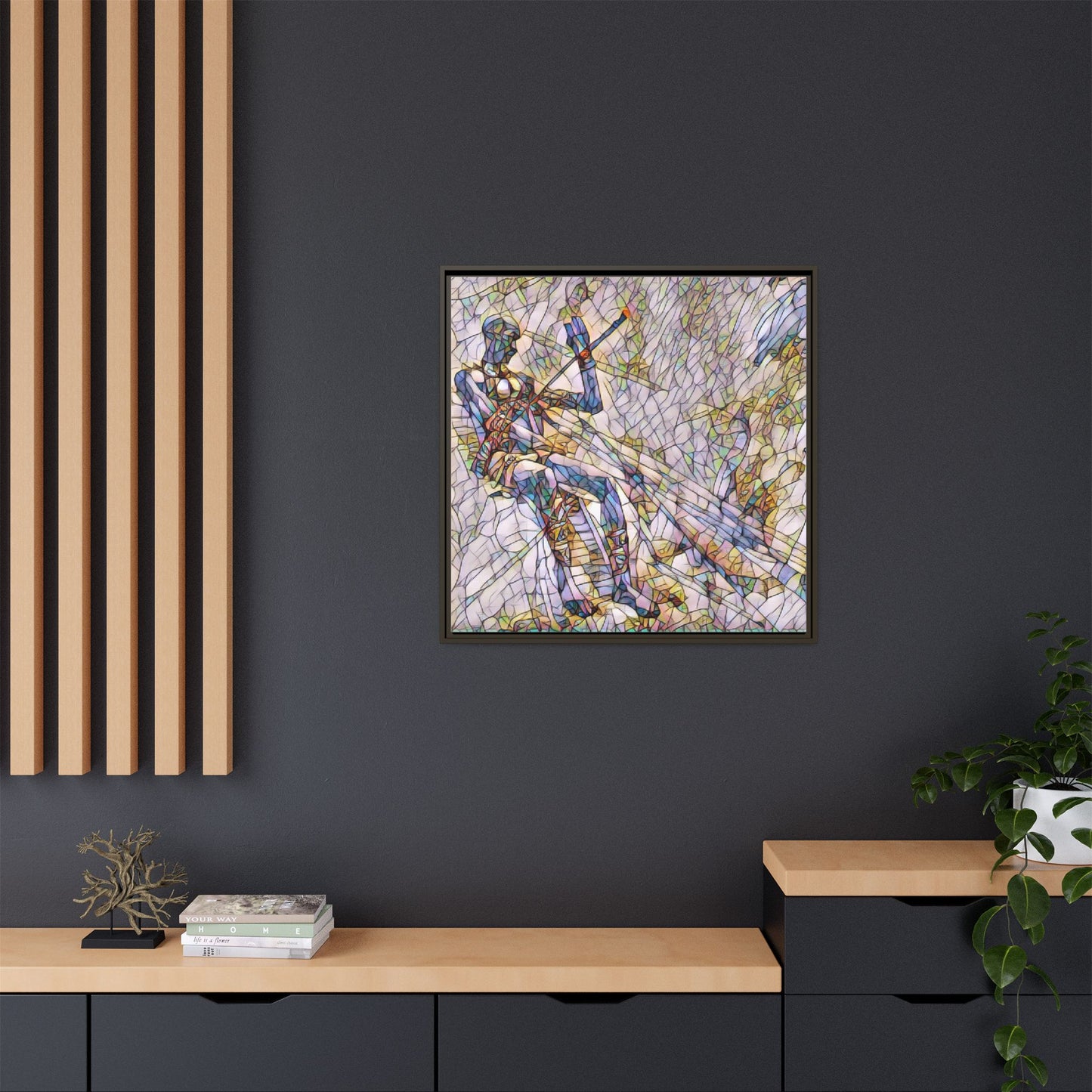 Abstract Stained-Glass Warrior Framed Canvas