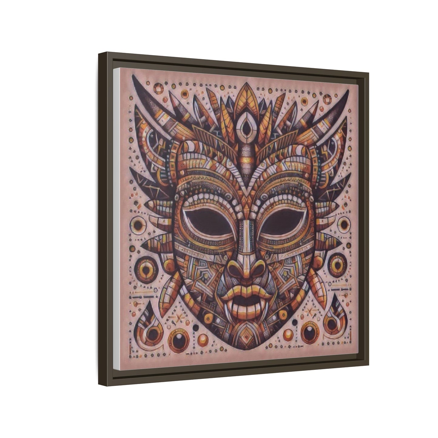 Tribal Mask Framed Canvas Art — Multicolor Matte Wall Decor