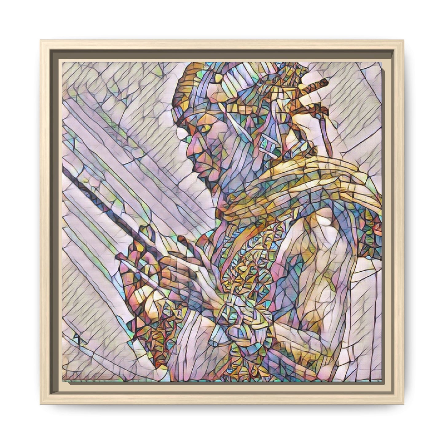 Framed Canvas Art - Colorful Tribal Warrior Portrait (Matte)