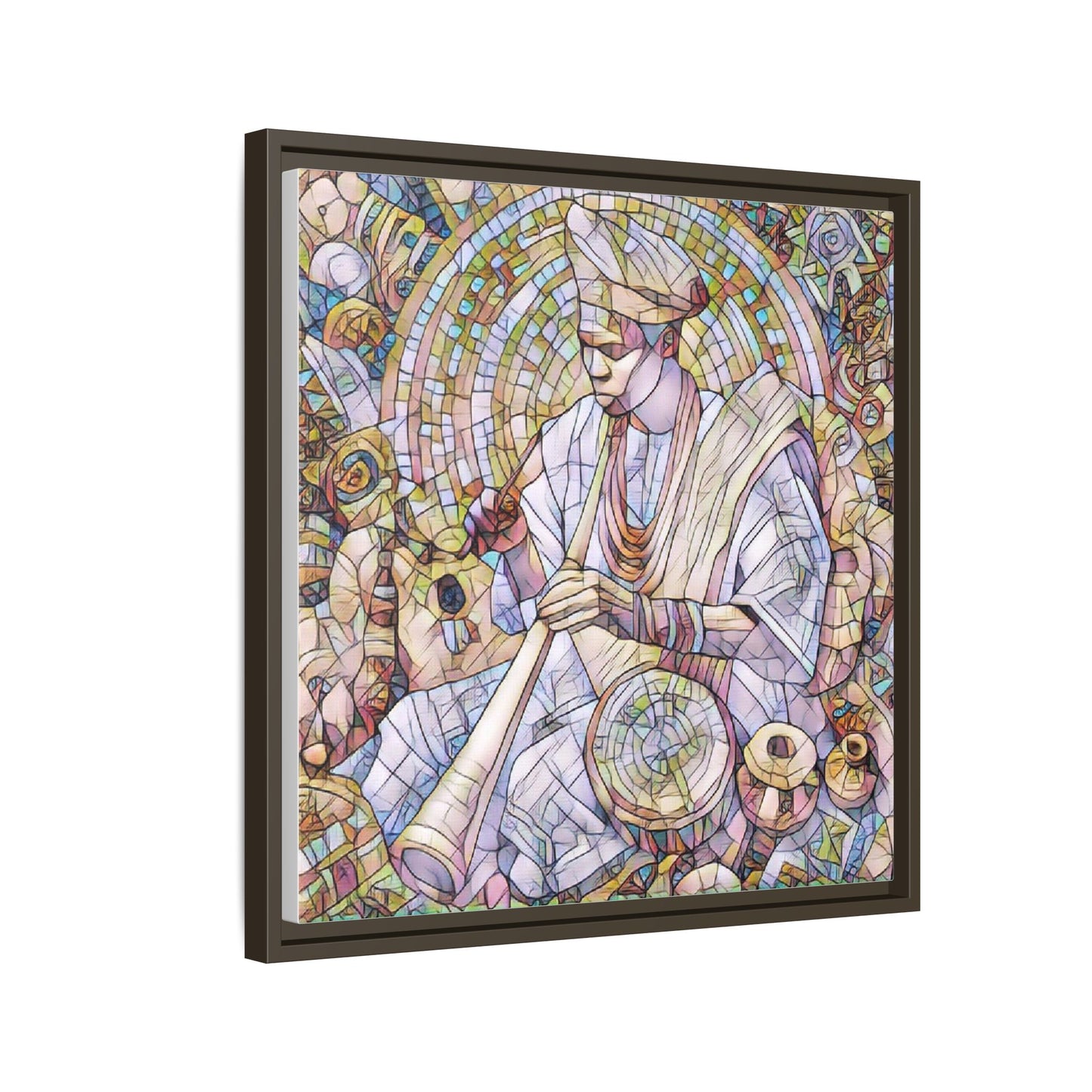 Framed Matte Canvas Print — African Drummer Mosaic Art