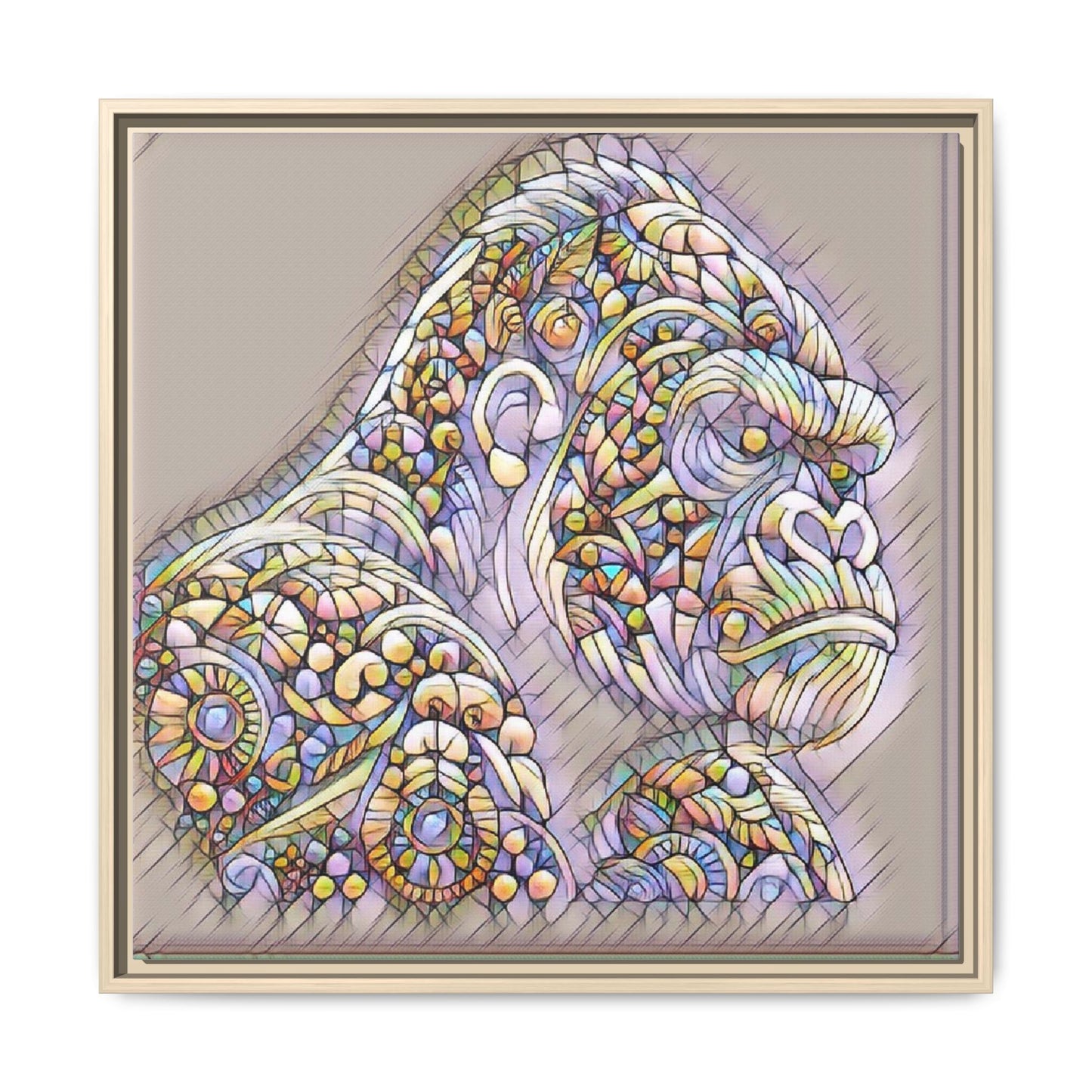 Colorful Ornate Gorilla Matte Canvas Framed Wall Art