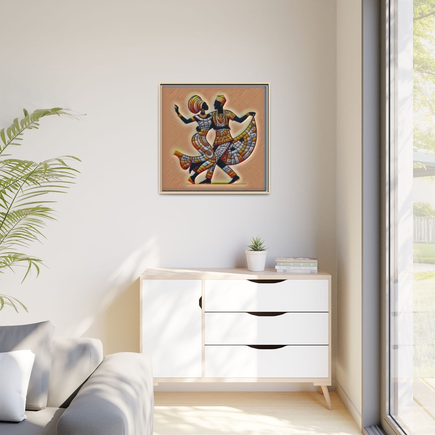 Framed African Dance Mosaic Art Print — Matte Canvas Wall Decor